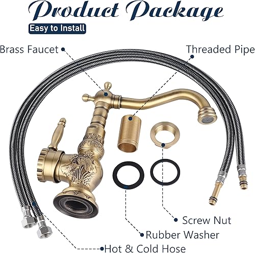 Miniatura 7 de WEIJIANKANG Grifo de cocina de latón antiguo de una sola manija, grifo mezclador de bronce multifuncional, grifo giratorio de 360 grados, grifo de