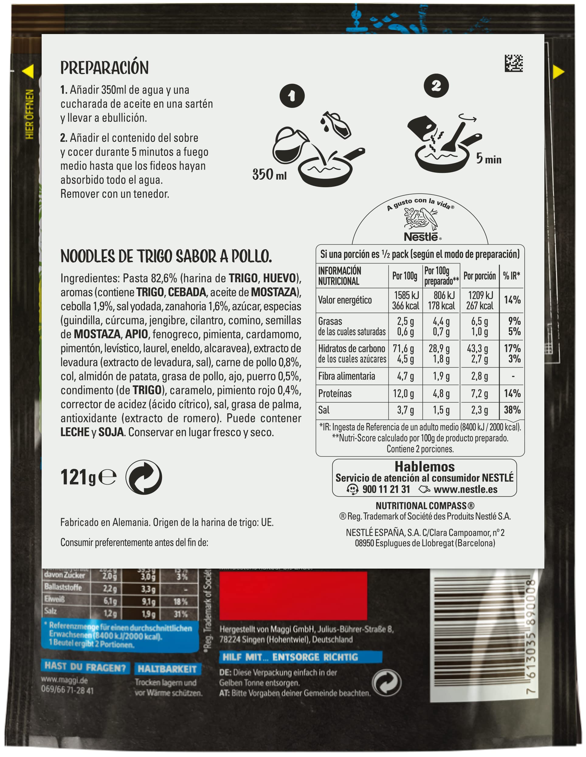 MAGGI Fusian Fideos orientales sabor pollo - 121 g - pack 12