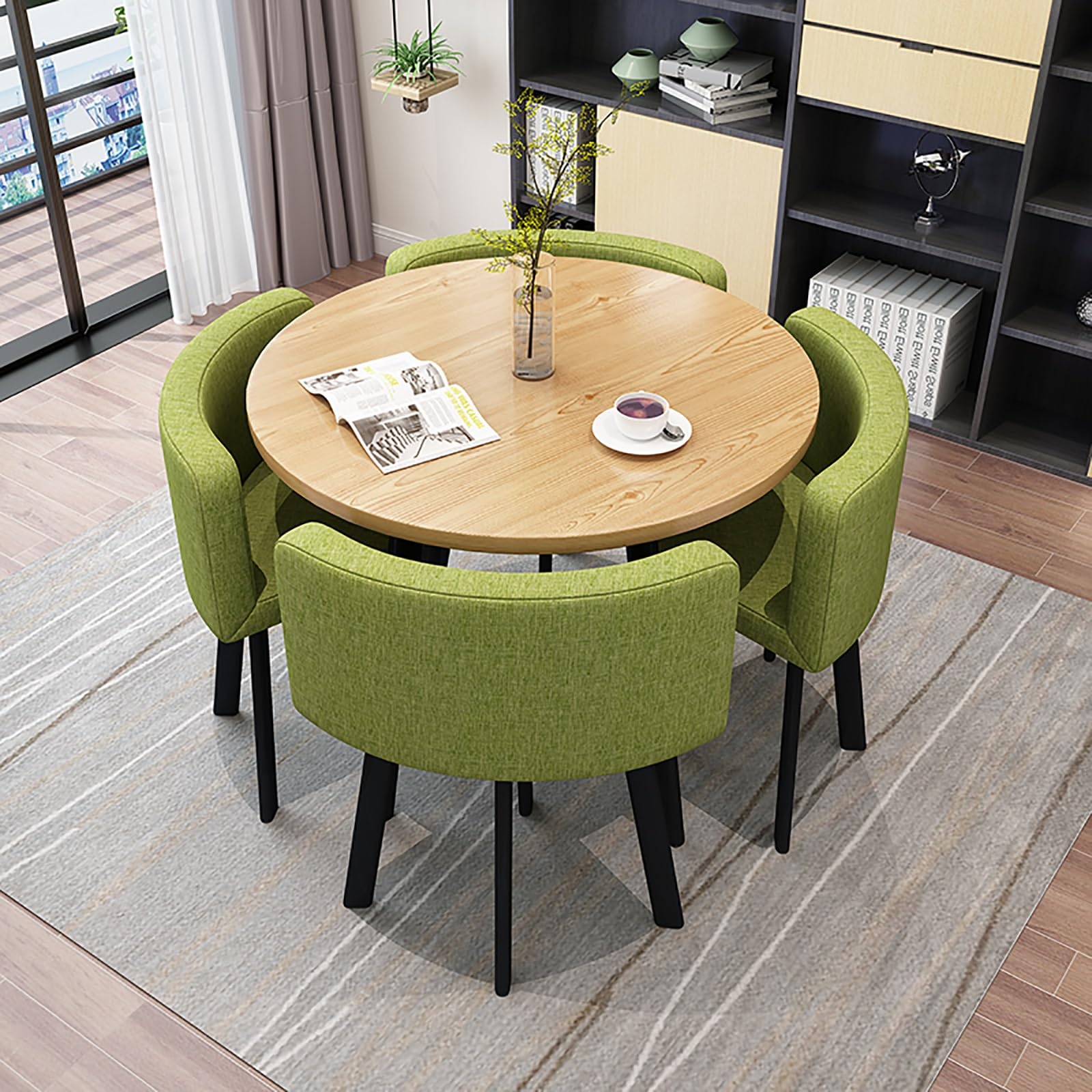 Round Dining Table Set for 4 Marble Table with Chairs Office Reception Desk and Chair Set Suitable for Lounge Living Room Office Space Modern and Elegant Design,Light Green-Round-Fabric