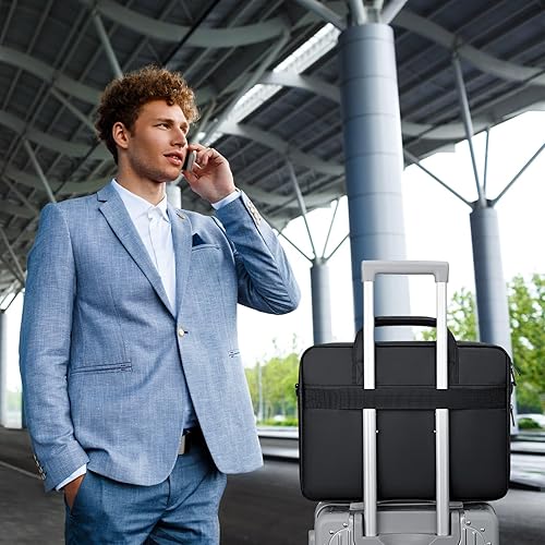 Miniatura 6 de RAINYEAR - Bolsa de hombro para laptop de 15.6 pulgadas para hombre, bolsa de mensajero expandible e impermeable para computadora portátil de gran