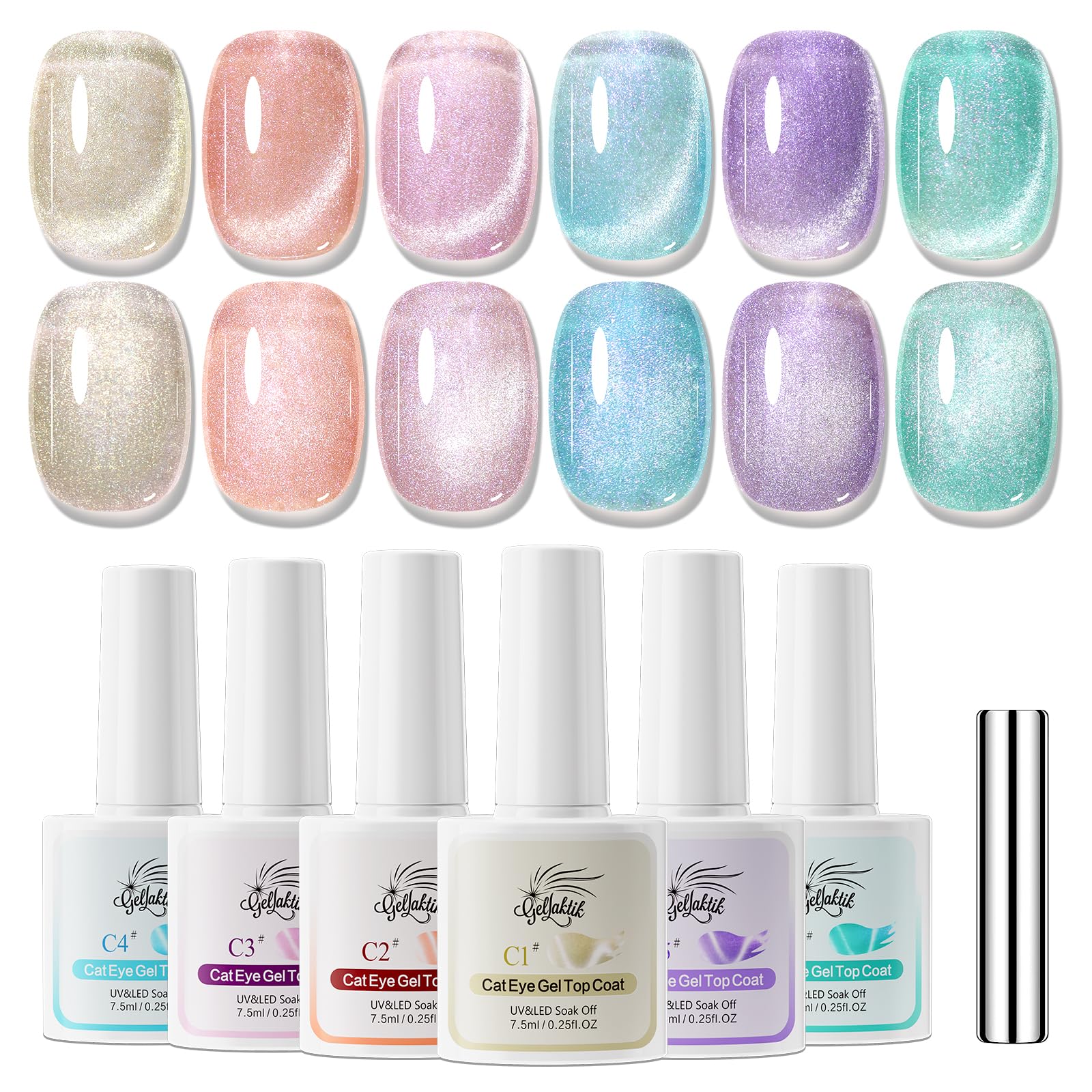 Cat Eye Gel Set 6 Colors No Base/Top Coat Needed(1 Magnet Stick) Brown