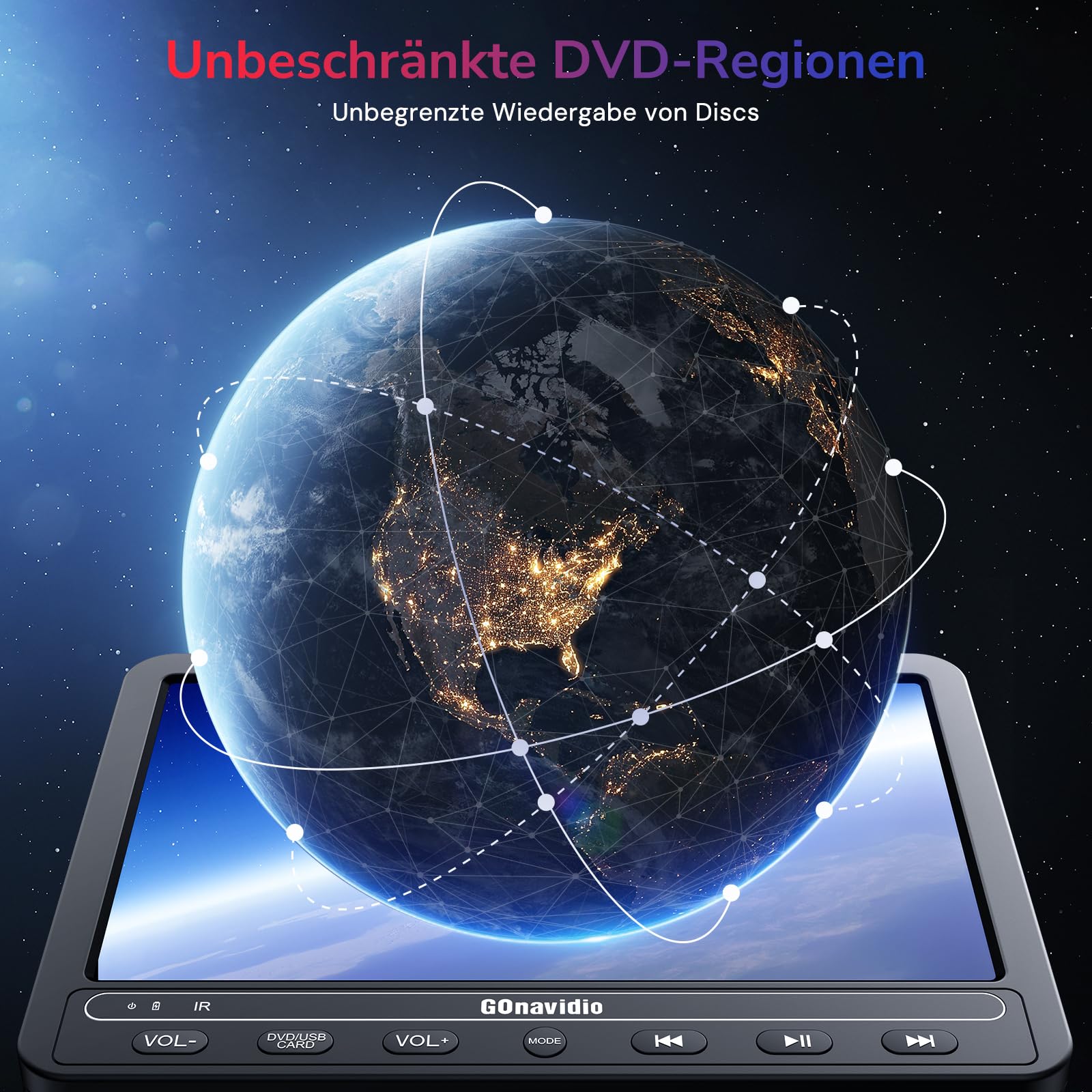 GOnavidio DVD Player Auto 2 Bildschirme 10,5" Mit 5 Stunden Akku 2 Kopfhörern Tragbarer Auto DVD Player Fernseher für Kinder TV, Unterstützt USB/SD, Regionsfrei (1 Player + 1 Monitor)