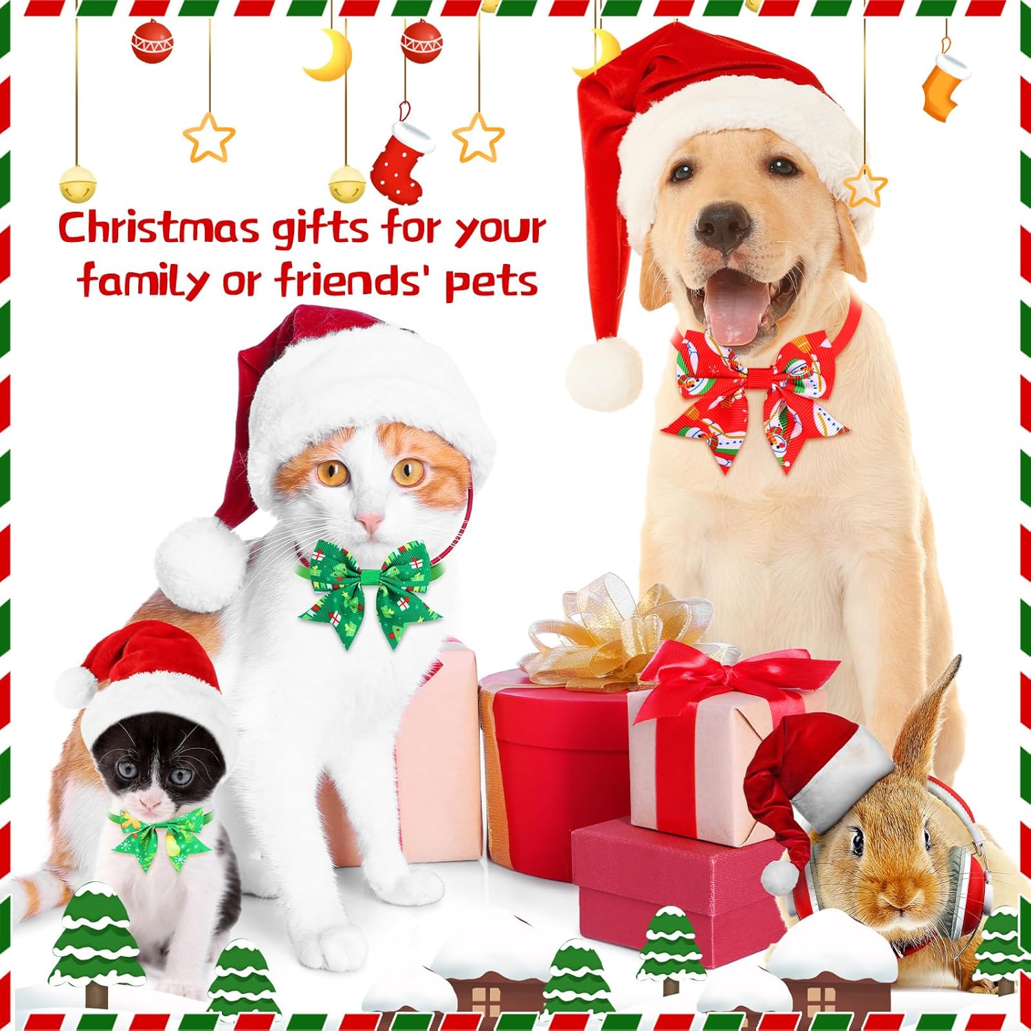 Maitys 80pieces Christmas Dog Bow Ties for Dogs Small Cat Dog Bows Ties Adjustable Christmas Dog Collar Basic Puppy Dog Xmas Tie Cat PET Neckties for Festival Holiday PET Hair Bow Grooming Accessories