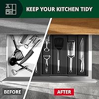 Vista 6 de ROYAL CRAFT WOOD Organizador de cajones de cocina de bambú de lujo, organizador de cubiertos, soporte para utensilios y bandeja de cubiertos