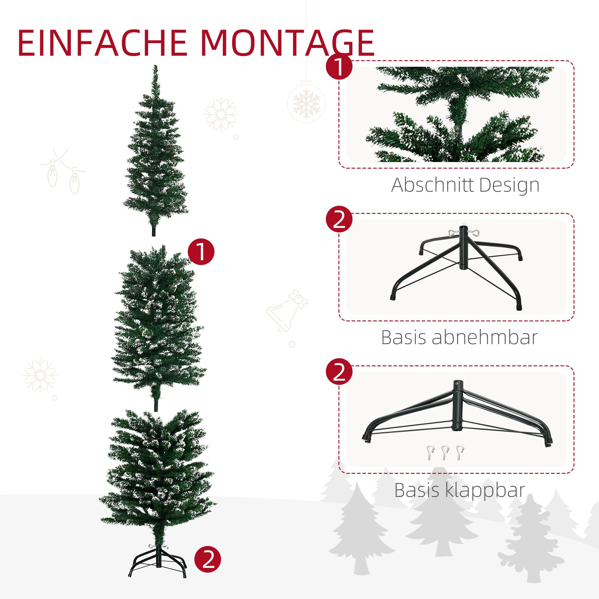 HOMCOM Künstlicher Weihnachtsbaum 190 cm mit Kunstschnee Metallständer