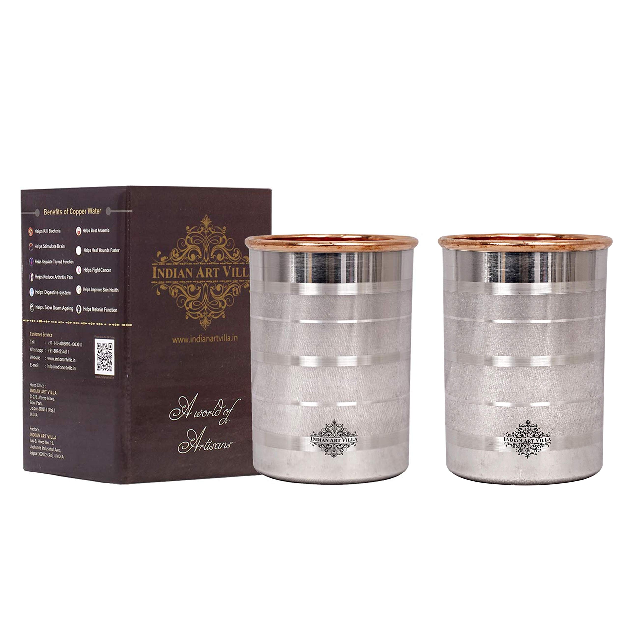 IndianArtVilla Steel Copper Glass tumbler, Drinkware & Tableware, Maintainance Free Design, 8 OZ, Set of 2