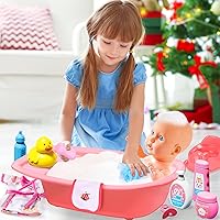 Vista 6 de Juguetes de Cuidado de Muñecas Bebé, Set de Baño de Muñecas Bebé de 30 Piezas y Kit de Doctor, Set de Juego de Muñecas Bebé, Incluye Bañera