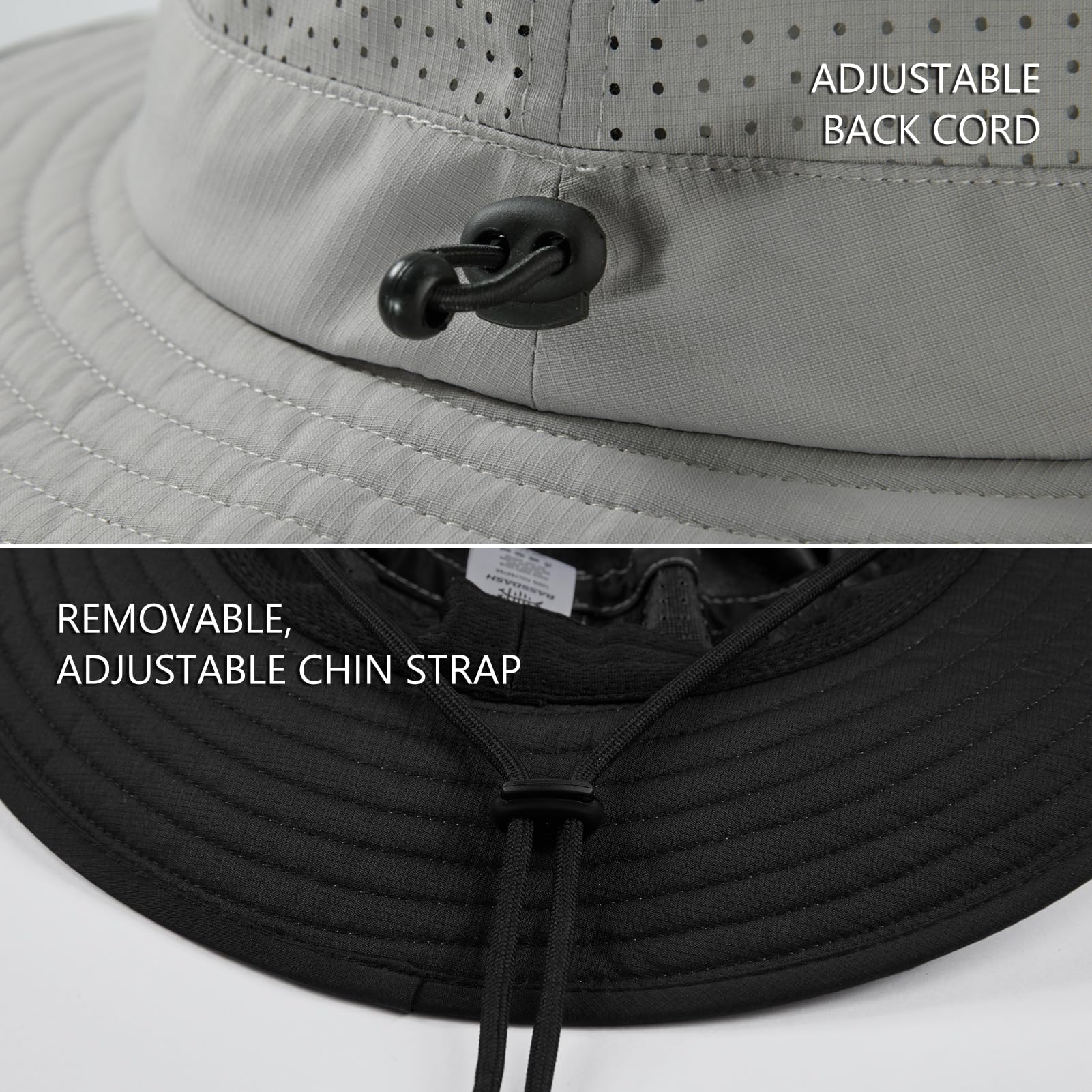 BASSDASH UPF 50+ Chapeau de pêche résistant à l'eau avec Maille perforée au Laser réglable pour Hommes et Femmes, randonnée en Plein air