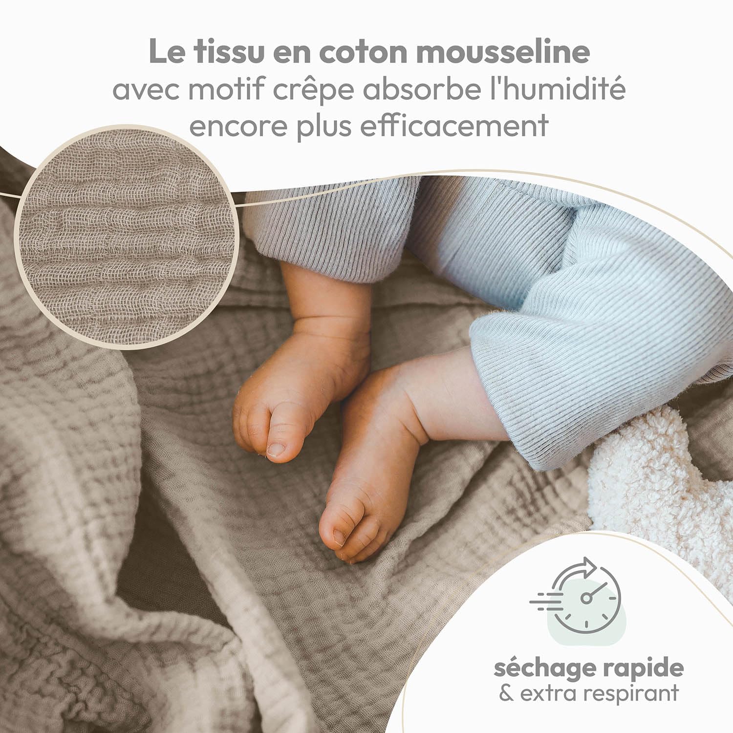 Laleni Lot de 5 langes bébé en pur coton - Sans substances nocives - 70x70 cm - Serviettes mousseline absorbantes et lavables - Beige