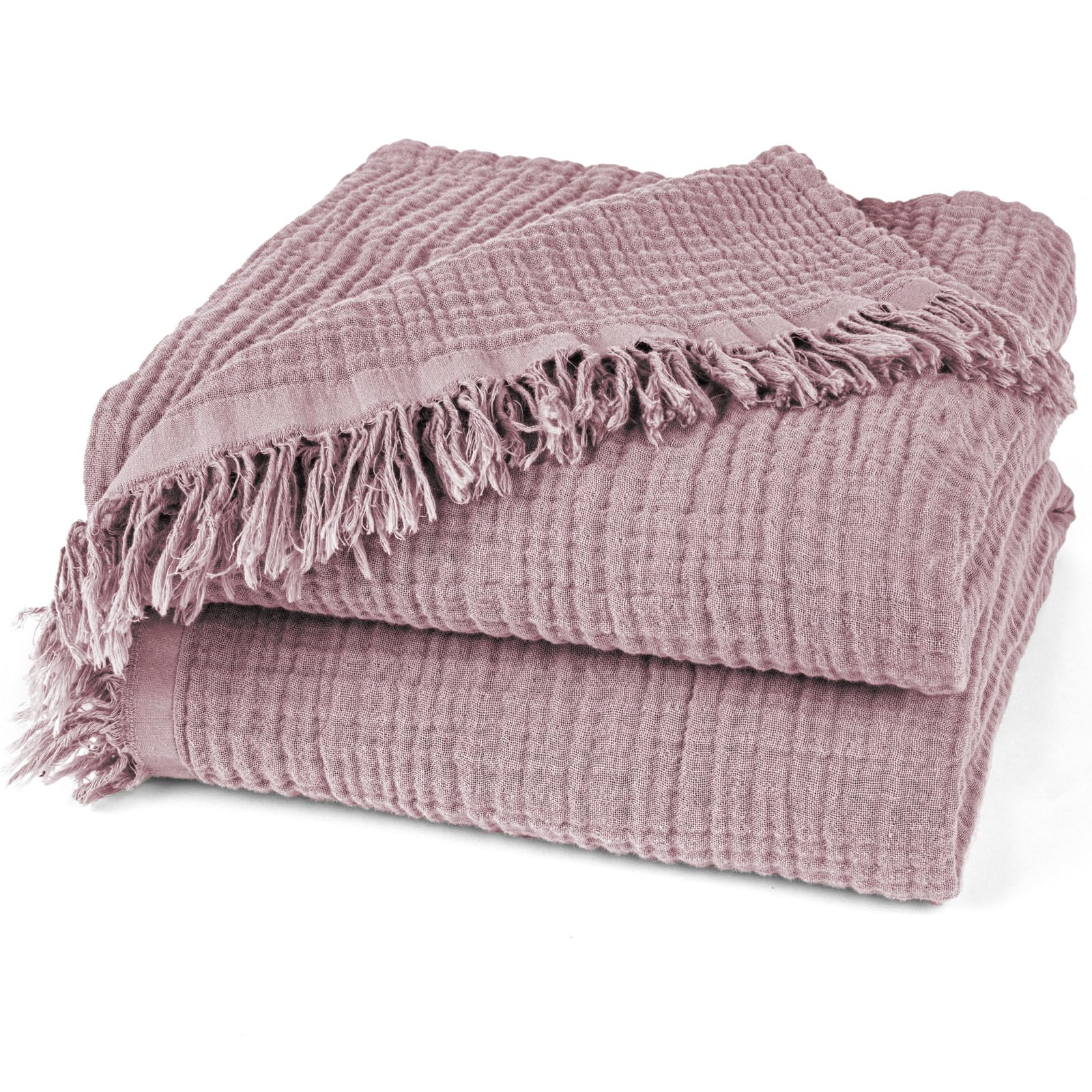 Pure Label Musselin Decke 220x240cm - Oeko-Tex zertifizierte Tagesdecke aus 100% Baumwolle | Musselin Wohn- & Kuscheldecke für Couch und Sofa in XXL | 220 x 240 cm, Farbe der Decke Mauve