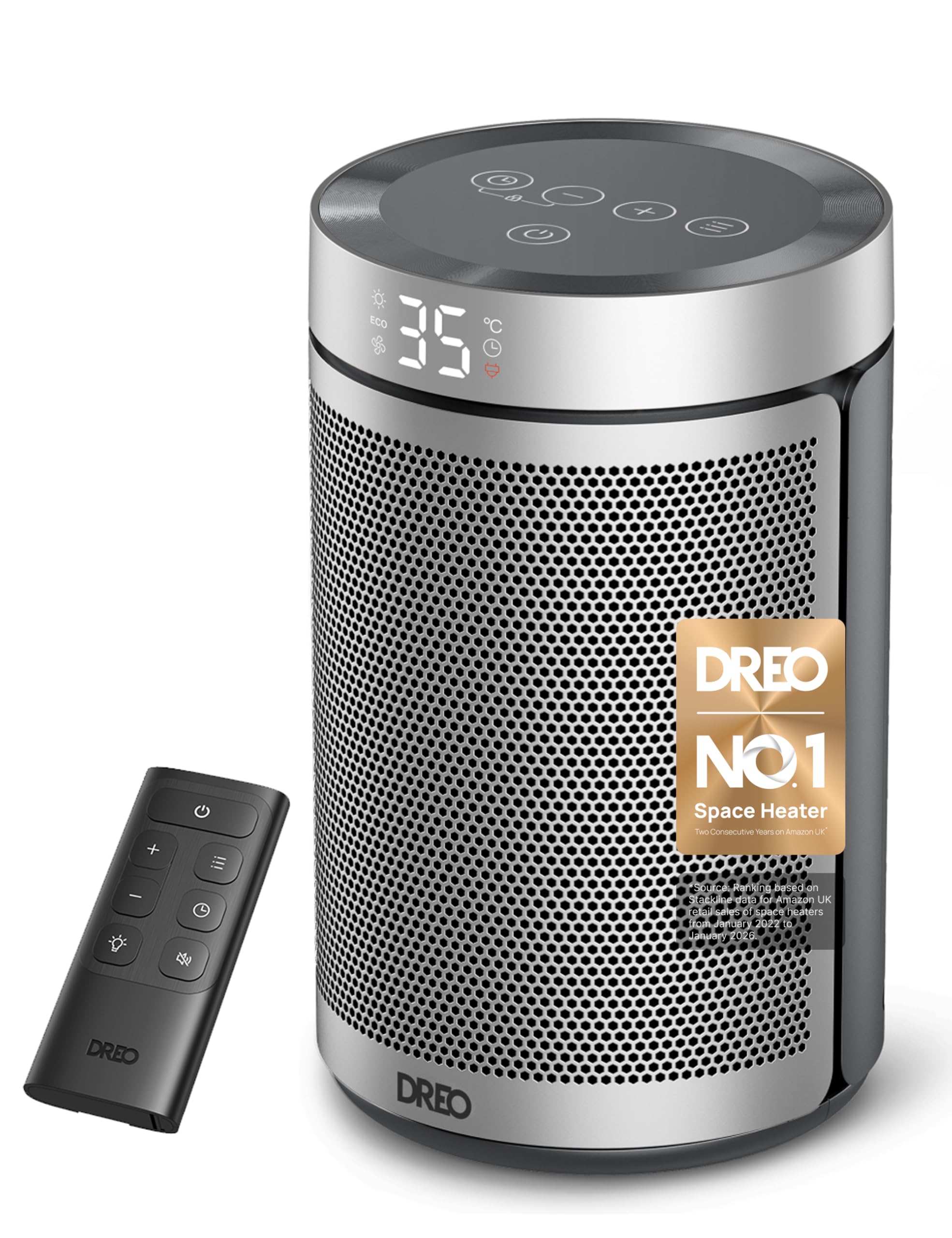 Dreo Electric Heater, 1500W Energy Efficient Space Silent Room Heater, Portable Ceramic Fan Heaters, Thermostat 3 Modes 12H Timer, Overheat & Tip Over Protection, for Bedroom, Atom 316, Silver