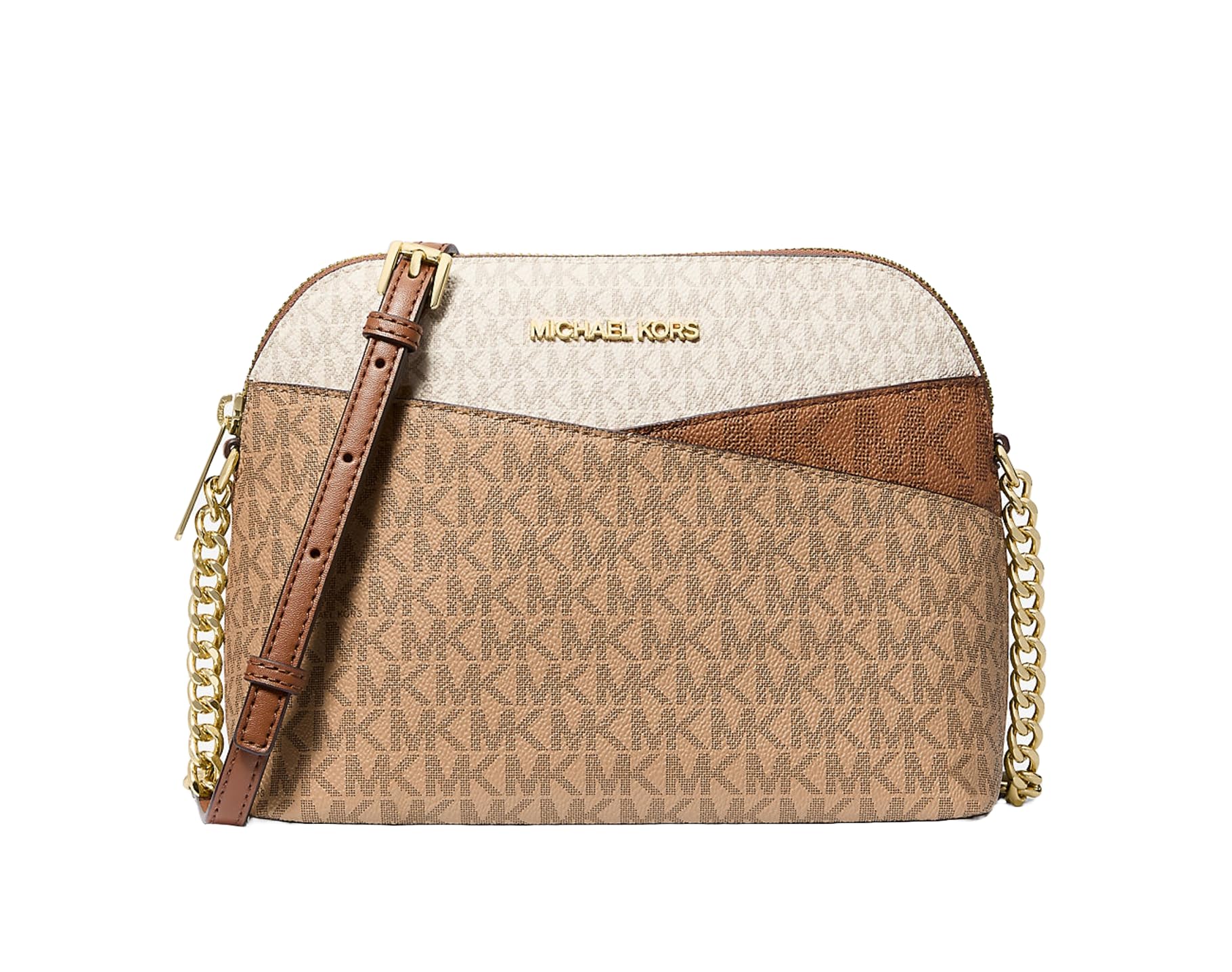 Michael Kors Jet Set - Bolsa cruzada de viaje con logotipo de cúpula de color mediano, color camello, Camel Multi, Medium
