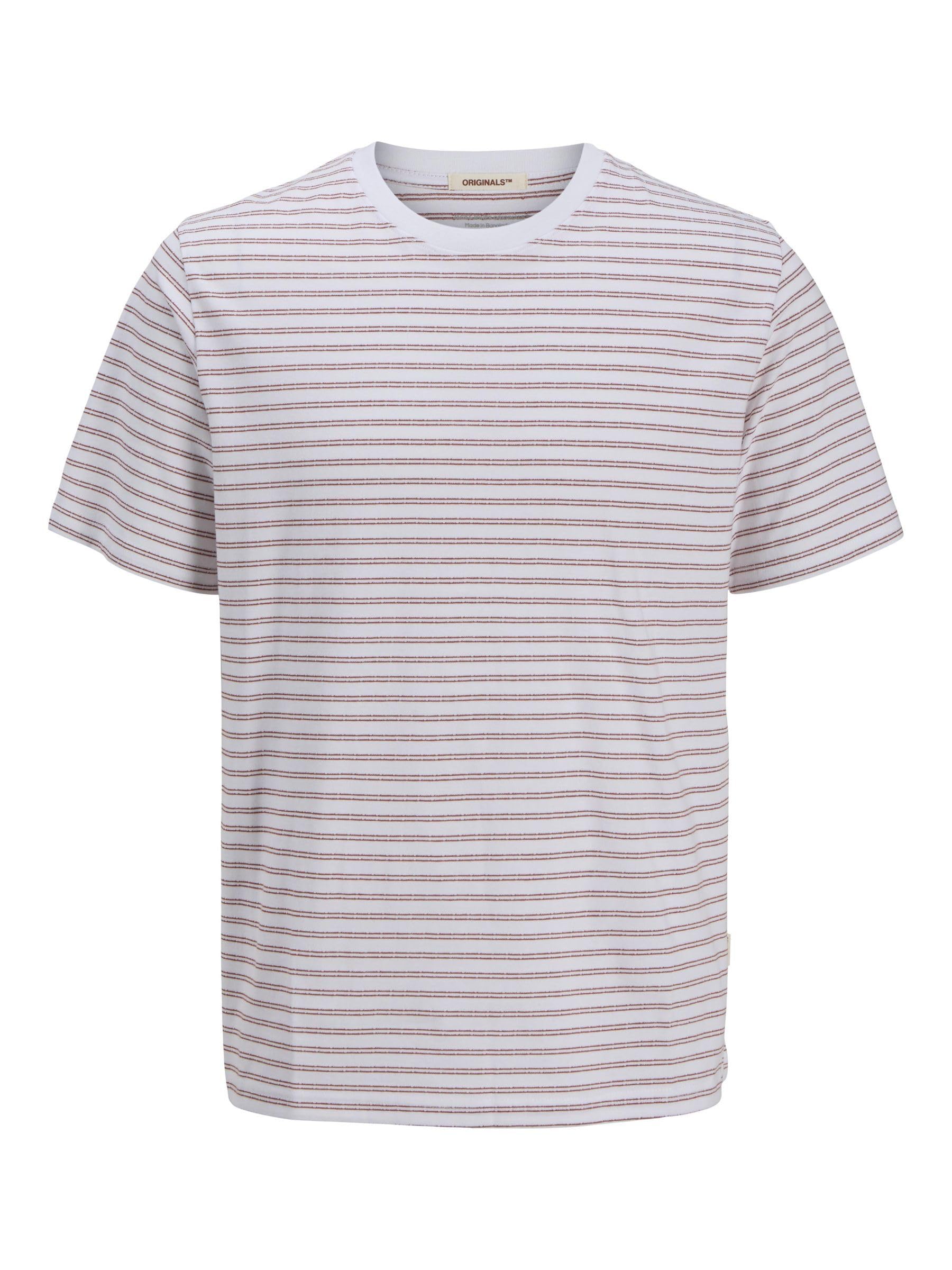 JACK & JONES Men's Jorcanggu Stripe Tee SS Crew Neck, Bright White, XS