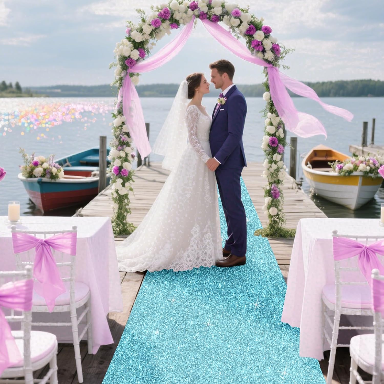 Glitter Carpet Runner for Party -200 GSM Thickness Non-Woven Fabric Runner Rug with Adhesive Tape, Hollywood Carpet for Event, Aisle Runner for Wedding Ceremony (Glitter Blue, 2.6FTx30FT)