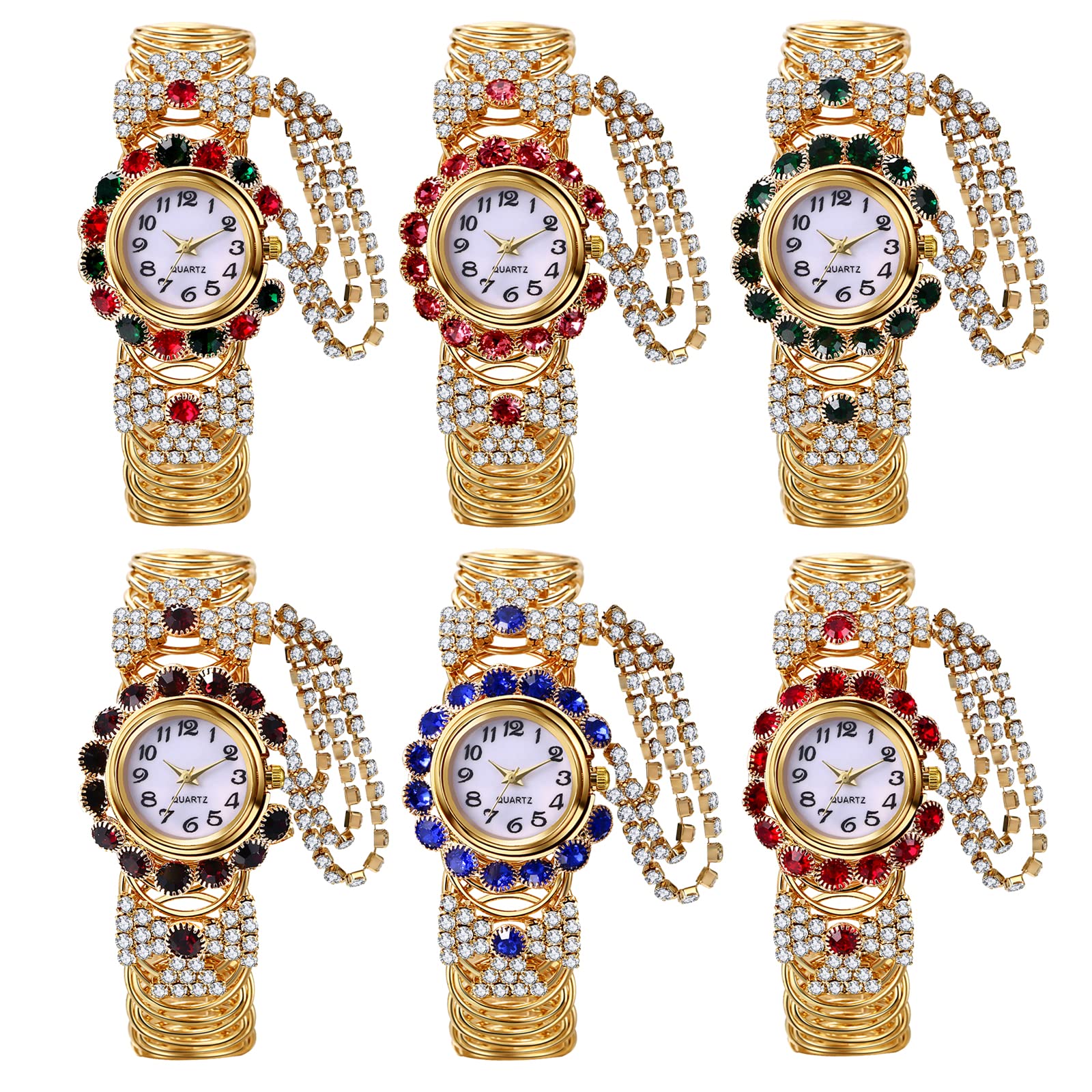 JewelryWe Iced-Out zegarki dla kobiet kolorowe stras złota bransoletka zegarek analogowy kwarcowy błyszczący codzienny zegarek do sukienki, na Dzień Matki