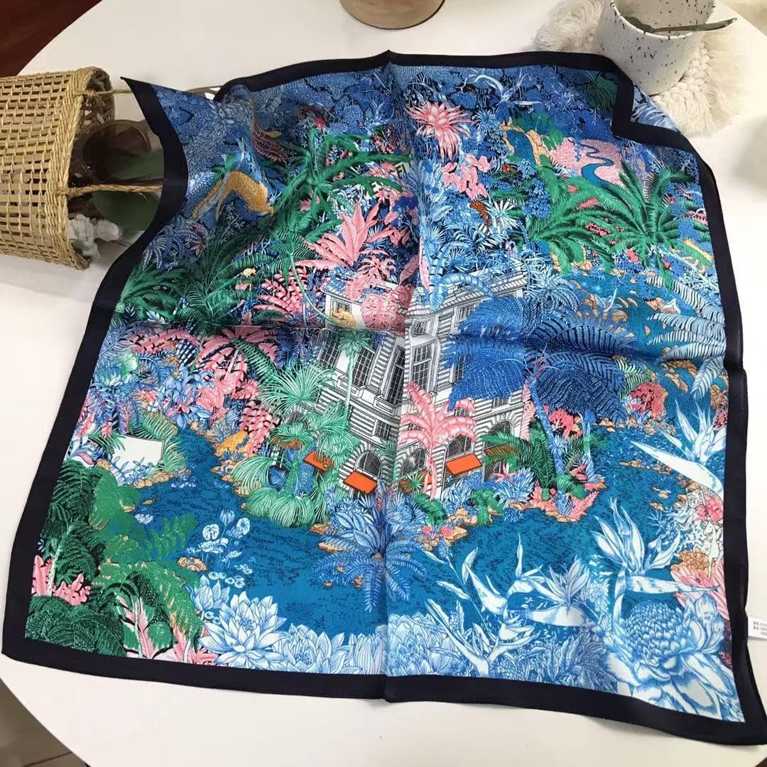 100% Mulberry Silk Neck Scarf - 21'' x 21'' Lightweight Neckerchief - Women Men Small Square Digital Printed Scarves - Image 6