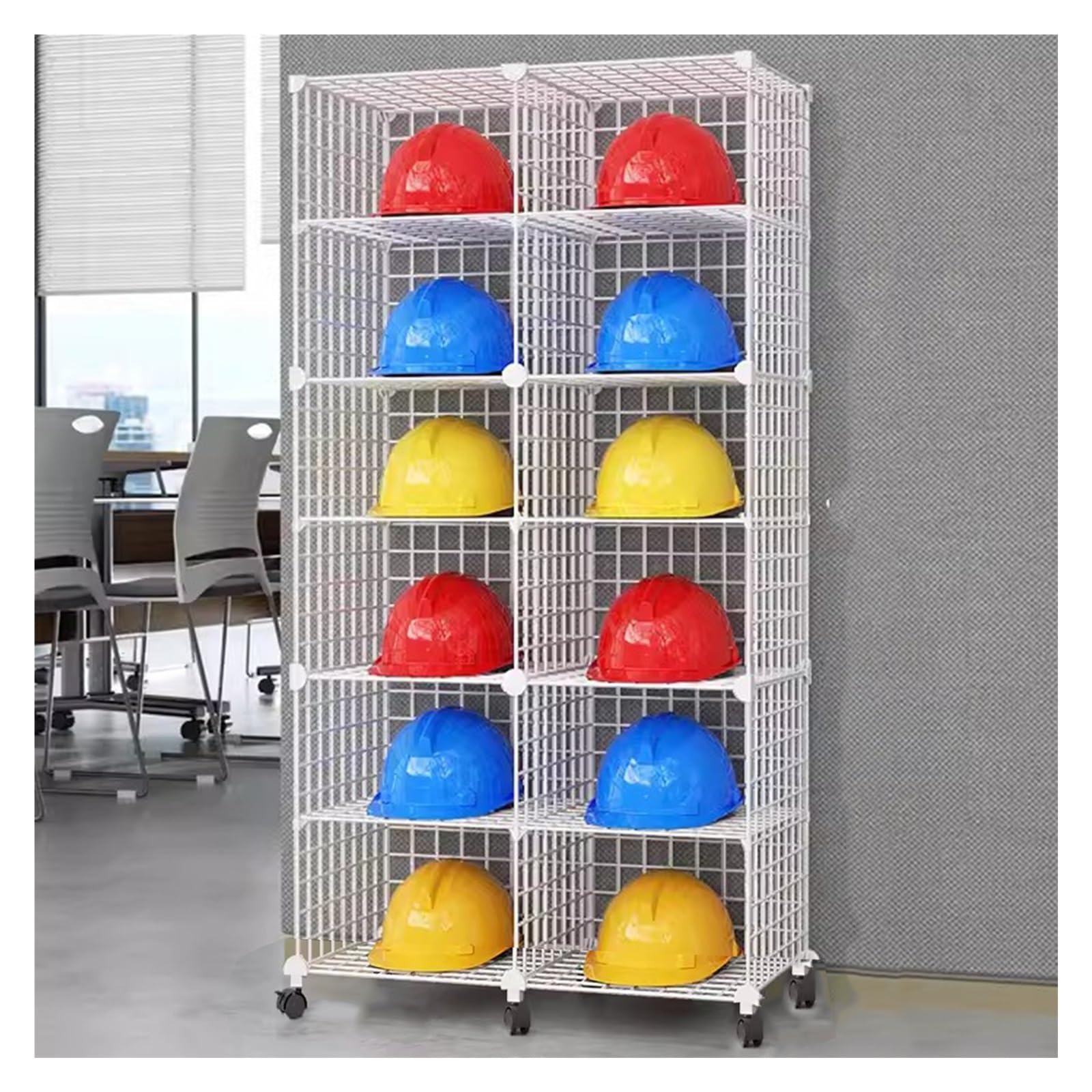 Casque de chantier rangement efficace avec ce grand présentoir mobile réglable