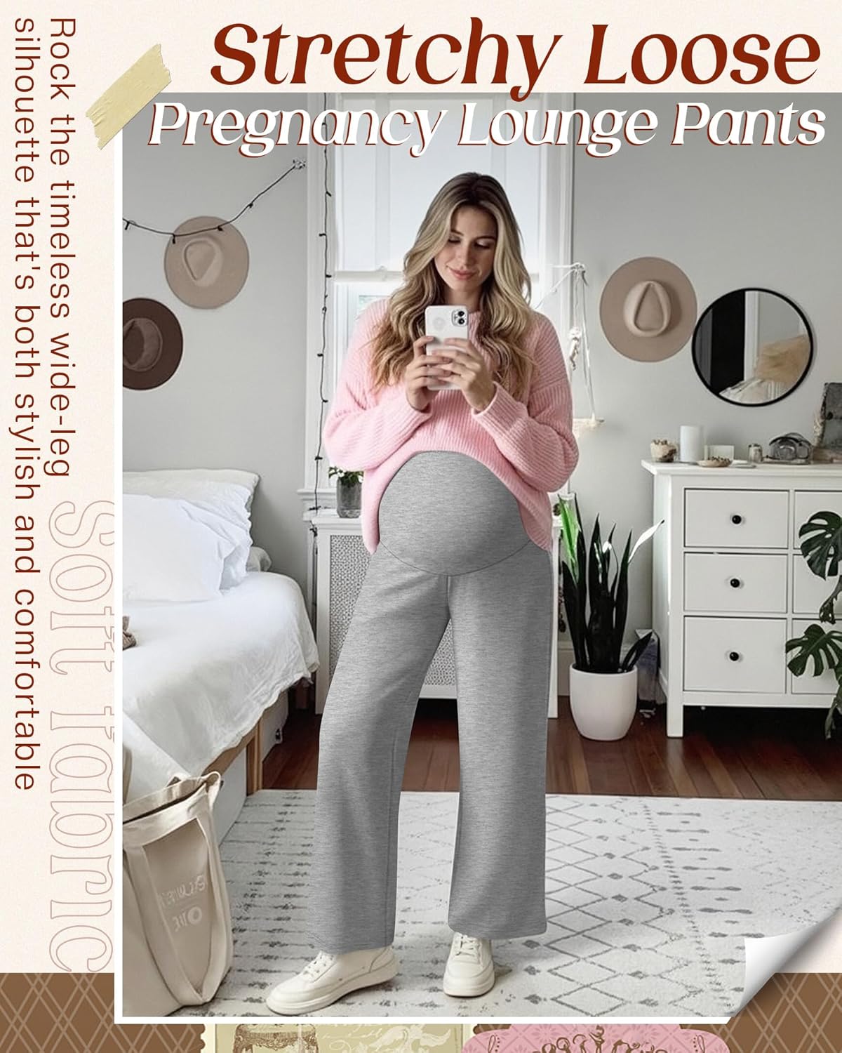 3 Pack Women's Maternity Wide Leg Pants Over The Belly Pregnancy Lounge Pants Stretchy Loose Pajama Trousers - Image 5