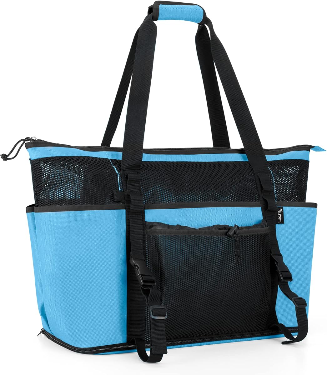 Extra Large Beach Tote Bag with Zipper Bottom Family Size