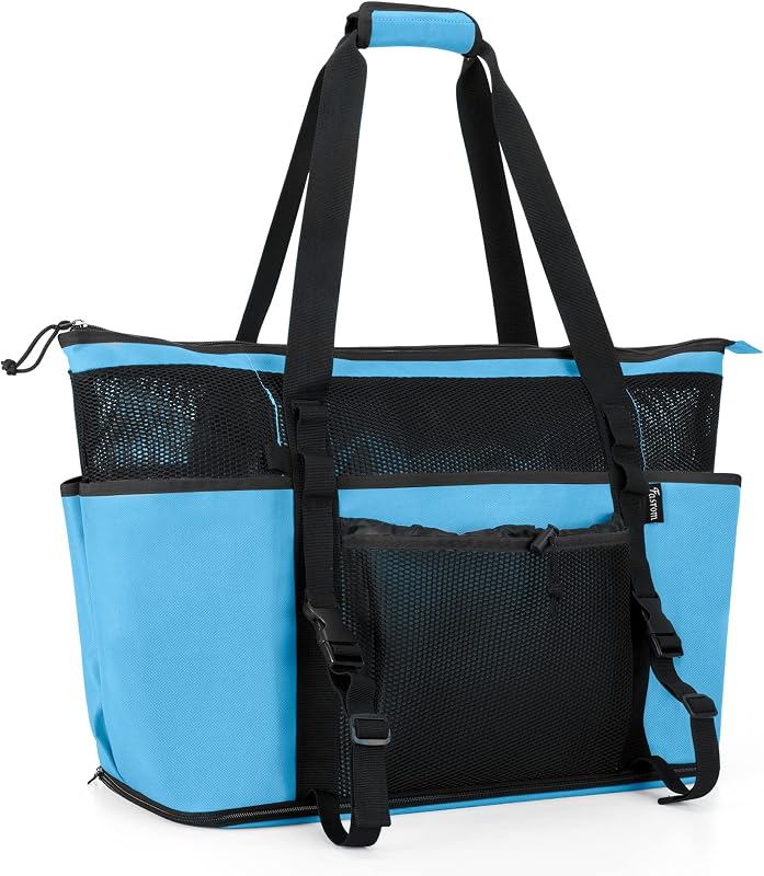 Extra Large Beach Tote Bag with Zipper Bottom Family Size