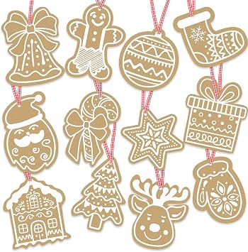 SULOLI 120 PCS Christmas Kraft Paper Gift Tags, Xmas Brown Kraft Gift Tags with Plaid Ribbon for DIY Christmas Holiday Present Wrap Stamp and Xmas Gift Decorations