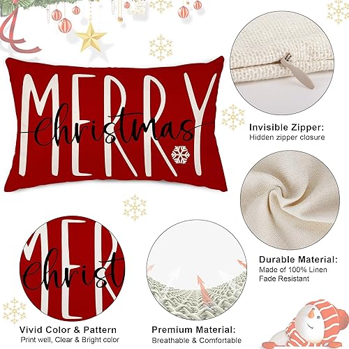 Miniatura 3 de AKIT Fundas de almohada de Feliz Navidad de 12 x 20 pulgadas, fundas de almohada rojas para decoración de Navidad, funda de almohada rectangular