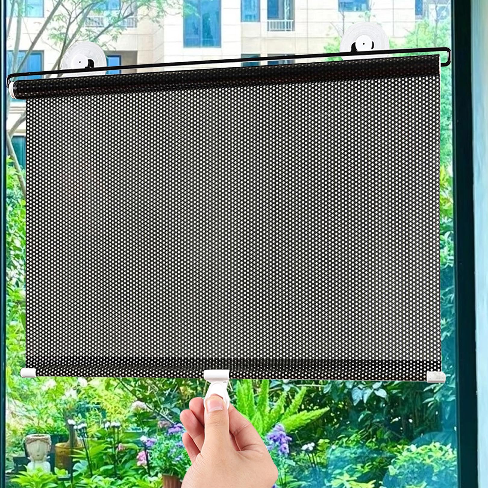 40x100cm Schwarz Sonnenschutz Rollos mit Saugnäpfen Temporäre Jalousien | Verdunklungsrollo Ohne Bohren Lichtdurchlässig Heat-Insulating Fenster verdunkelung | für Wohnzimmer/Büro/Badezimmer