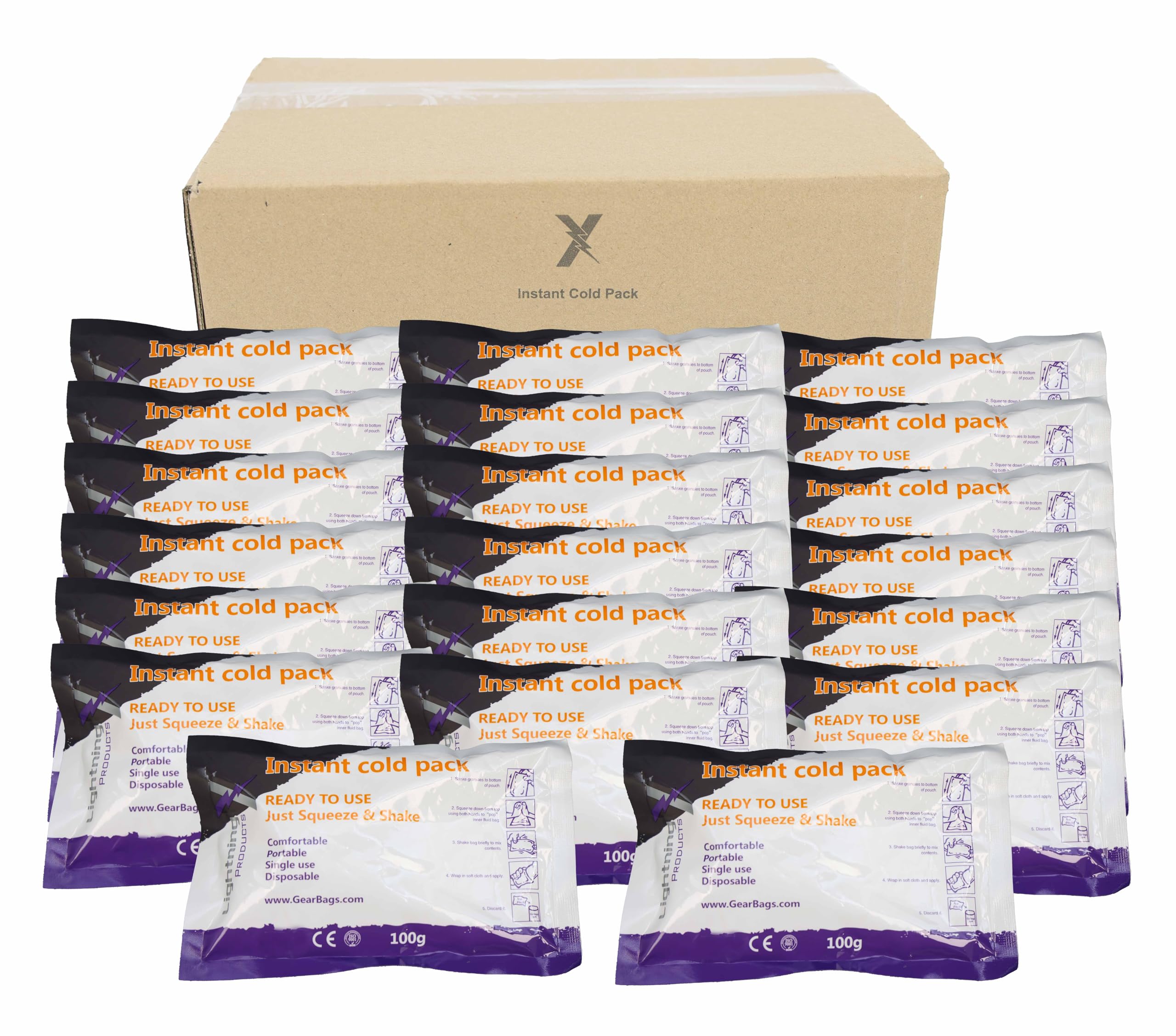 Lightning X Products Instant Cold Compress Ice Pack (Pack of 20), Emergency First Aid Cold Therapy for Injuries, 4.5x7 Inch, 100 Grams Each