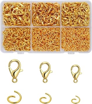 SONGIN 1160 Pcs Lobster Claw Clasps and Open Jump Rings Set, Gold Lobster Clasp and Jump Rings in 3 Sizes, Jewelry Clasps for Bracelet, Necklace, Keychains, and DIY Jewelry Making Gold