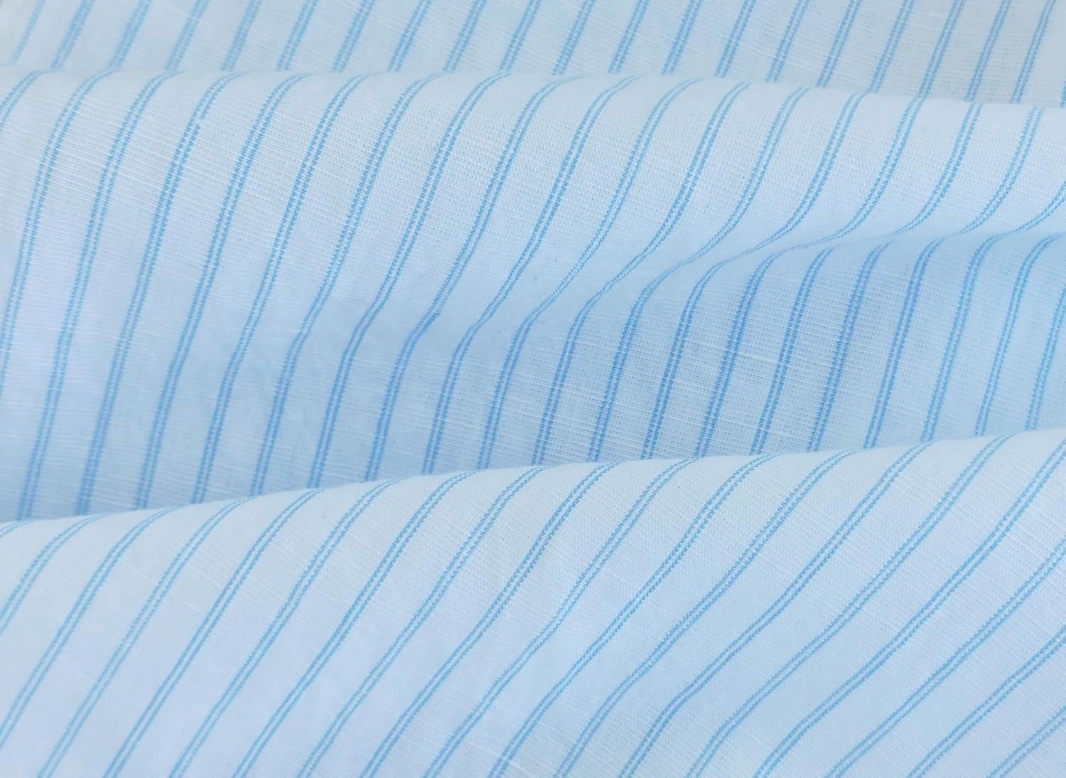 Lightweight Linen Cotton Tencel Blend Fabric with Blue Pinstripes 7947 Blue