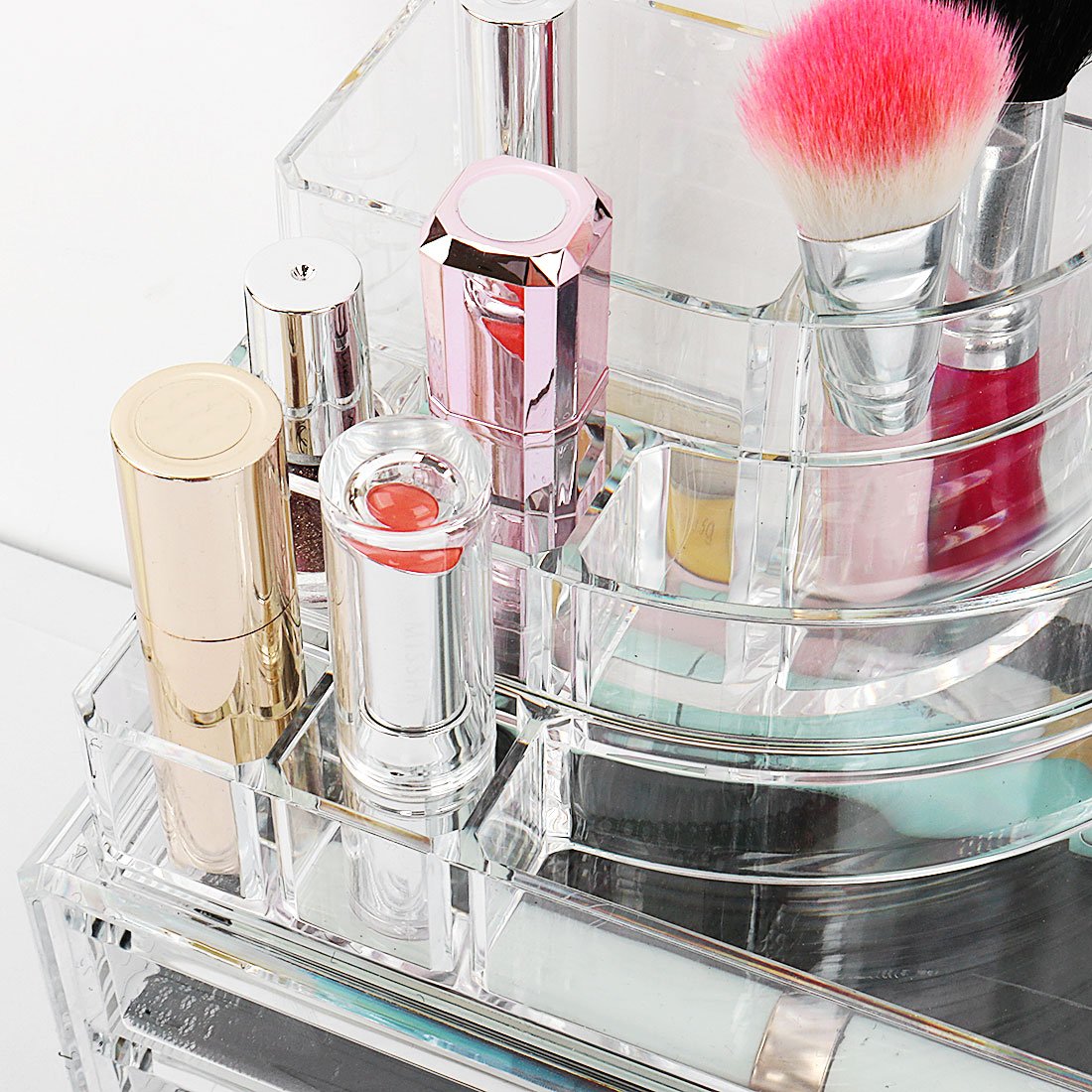 Ruilogod Organizador de cosméticos acrílico transparente para maquillaje, delineador de pintalabios, soporte para brochas y joyas, caja expositora, cajones (estilo 2)