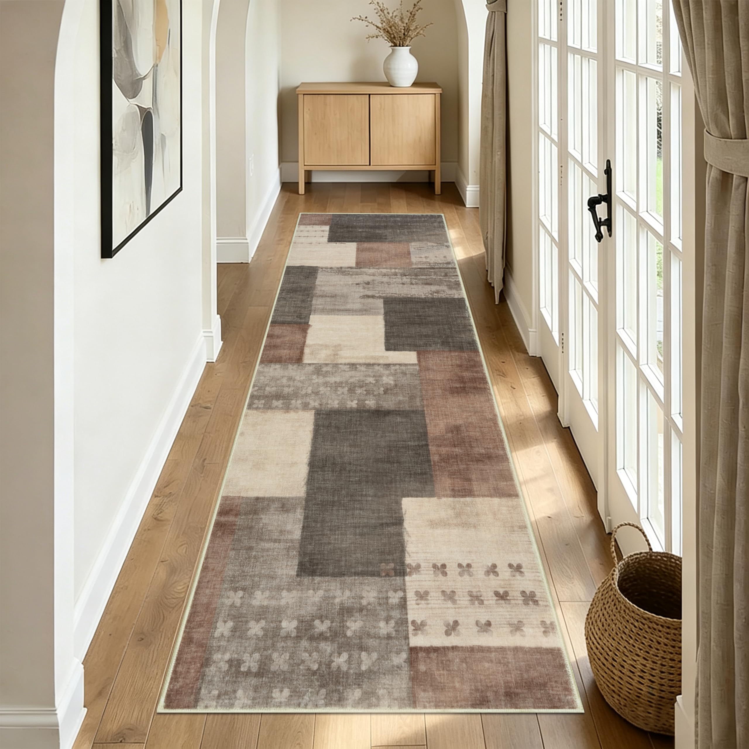 Edlbaegy Modern Runner Rugs for Hallway 66x240cm Beige Washable Carpet Runner Non-slip Kitchen Rug Low Pile Floor Carpet for Entrance Laundry Bedroom โ image 1