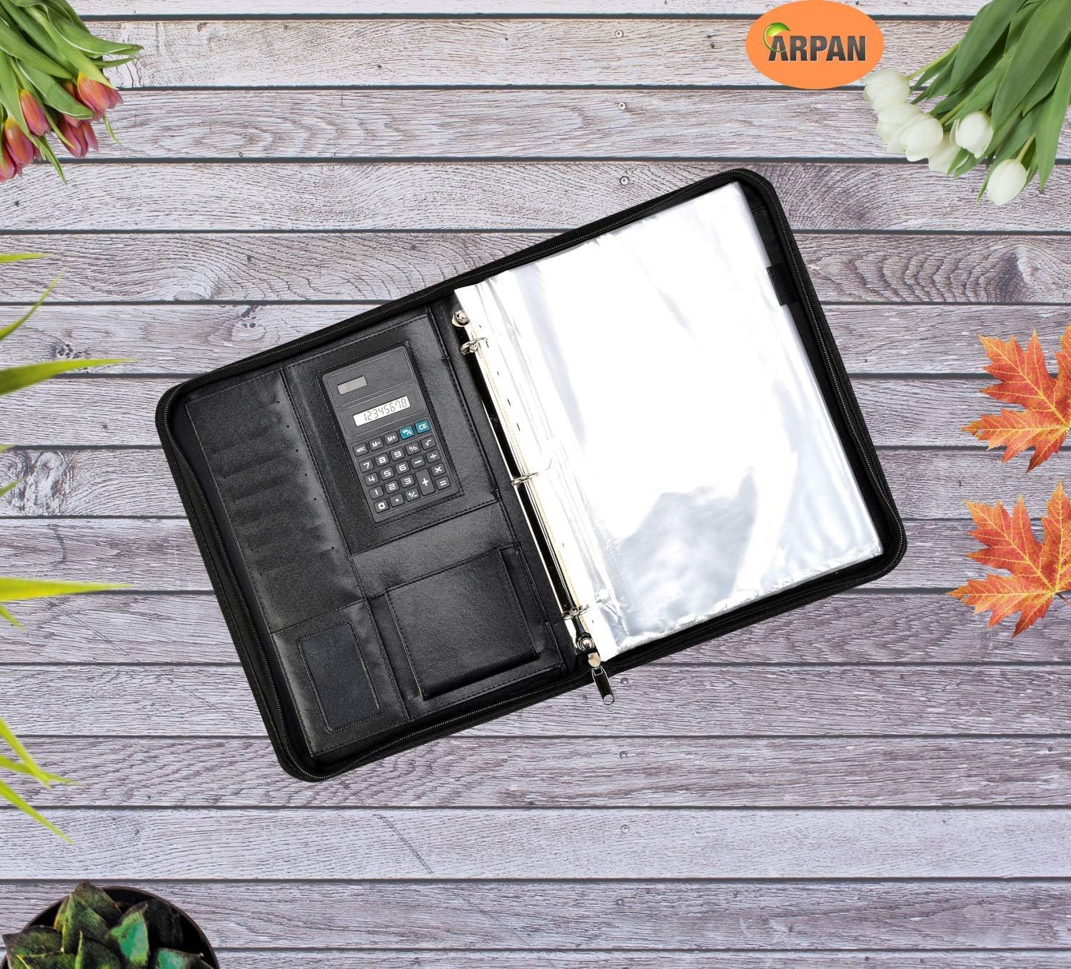 Arpan Ringbinder Folio with Zipper & Calculator Portfolio Folder Case - Pink