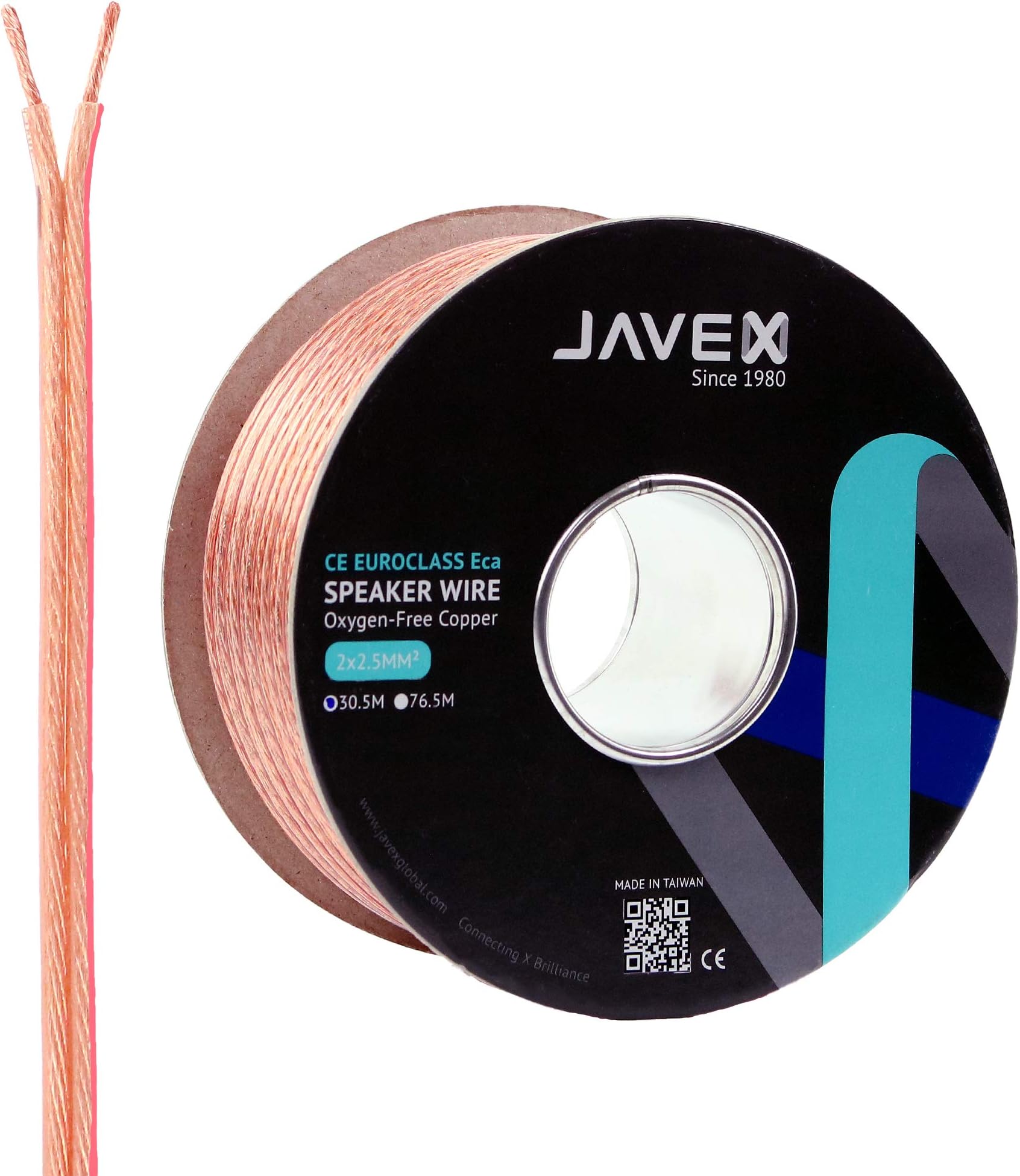 JAVEX CPR Construction In-Wall-Use 13 AWG Speaker Wire 2x2.5MM2 [315x0.10mm Oxygen-Free Copper 99.9%] for Home Theater and Audio Systems Installation, Transparent, 30.5M