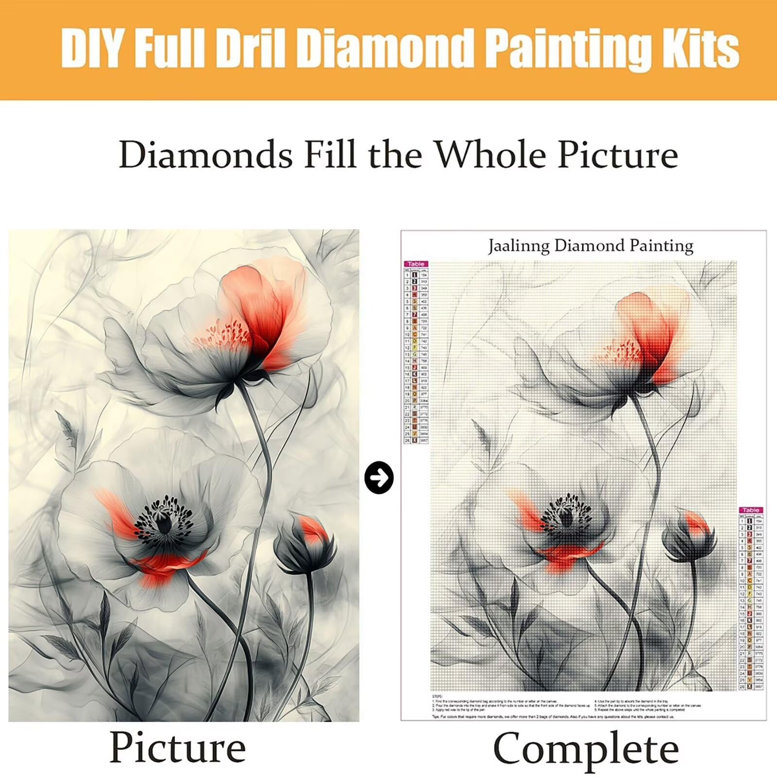 Diamond Painting Kit Completo, Diamond Painting Astratto, 5D Quadrato Pittura Diamante Kit Manualidades Adultos DIY Diamantini Crystal Art Disegni Ricamo Punto Croce Artigianale, 80x100cm Fiori j0-717