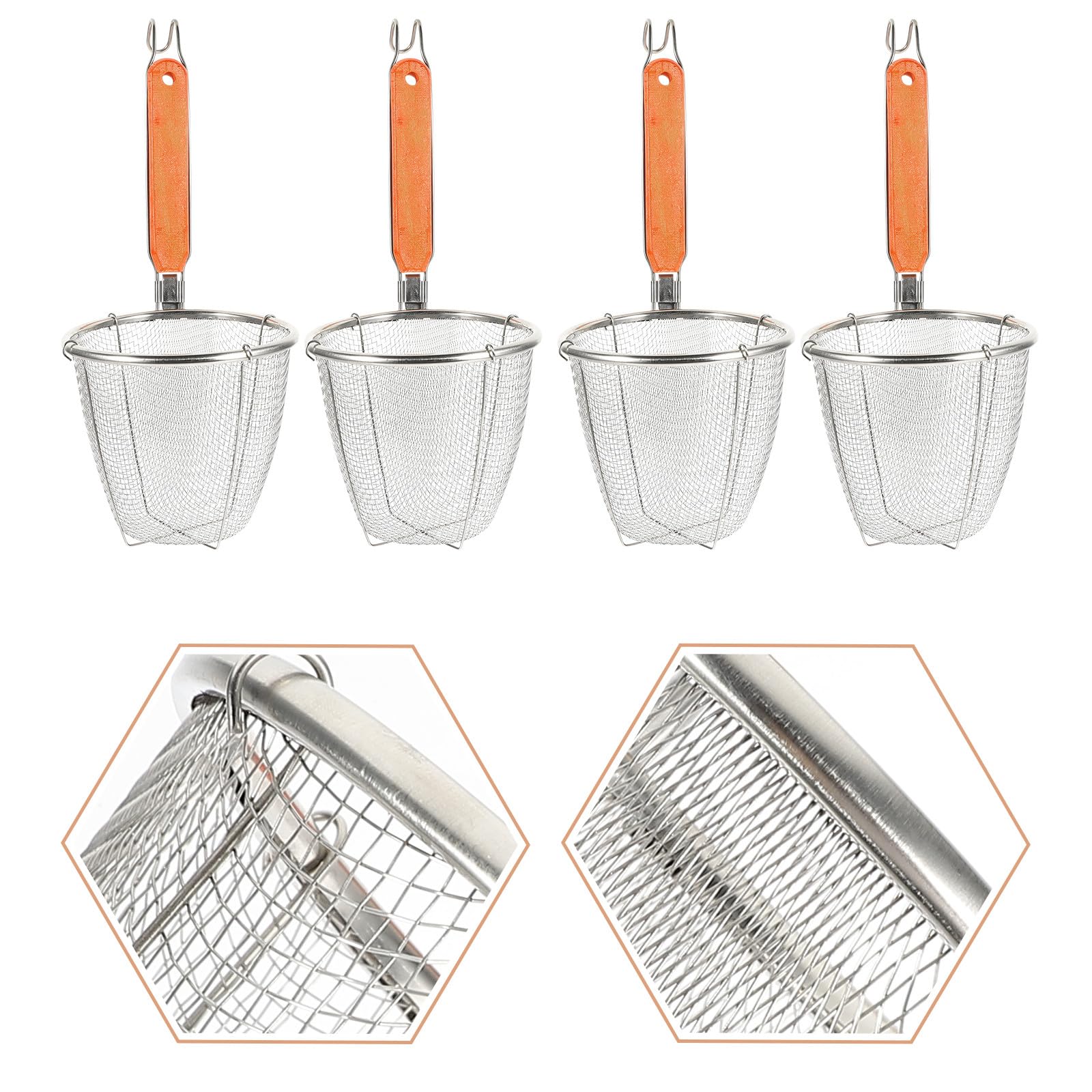 POPETPOP Colador de Acero Inoxidable con Mango de Madera para Cocina, 4 Piezas, Escurridor Ligero Drenaje Rápido Adecuado para Colar Fideos y Pasta Cocina