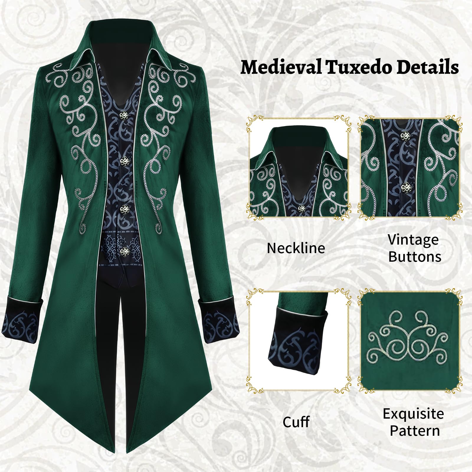 Steampunk, cappotto da uomo con frack gotico, retrò, medievale, rinascimentale, gonna vittoriana, costume per cosplay di Halloween