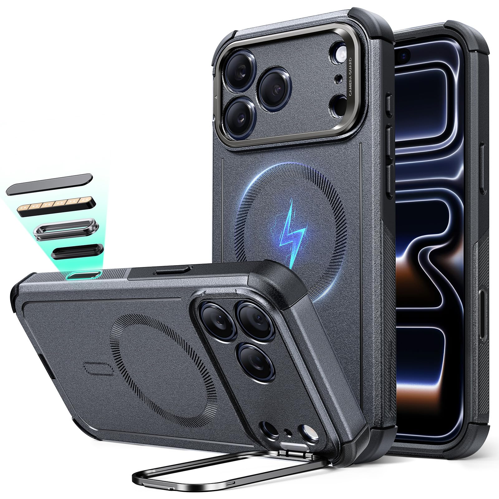 ESR for iPhone 17 Pro Case with Stash Stand, 7X Military-Grade Drop Protection with Camera Control, Shock-Absorbing Phone Rugged Cover, Compatible