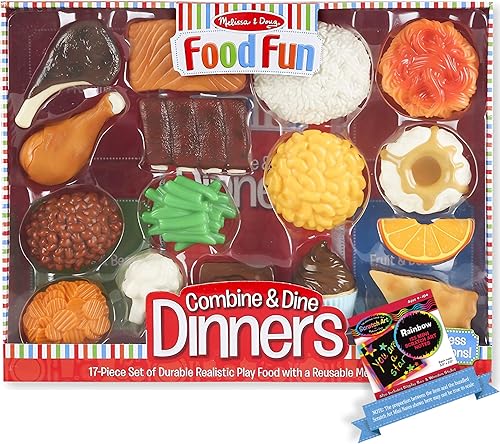 Melissa and Doug Combine and Dine Dinners Food Fun Toy Play Set Bundle with 1 Theme Compatible M and D Scratch Art Mini-Pad (08267)