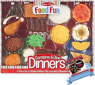 Melissa and Doug Combine and Dine Dinners: Food Fun Toy Play Set Bundle with 1 Theme Compatible M and D Scratch Art Mini-Pad (08267)