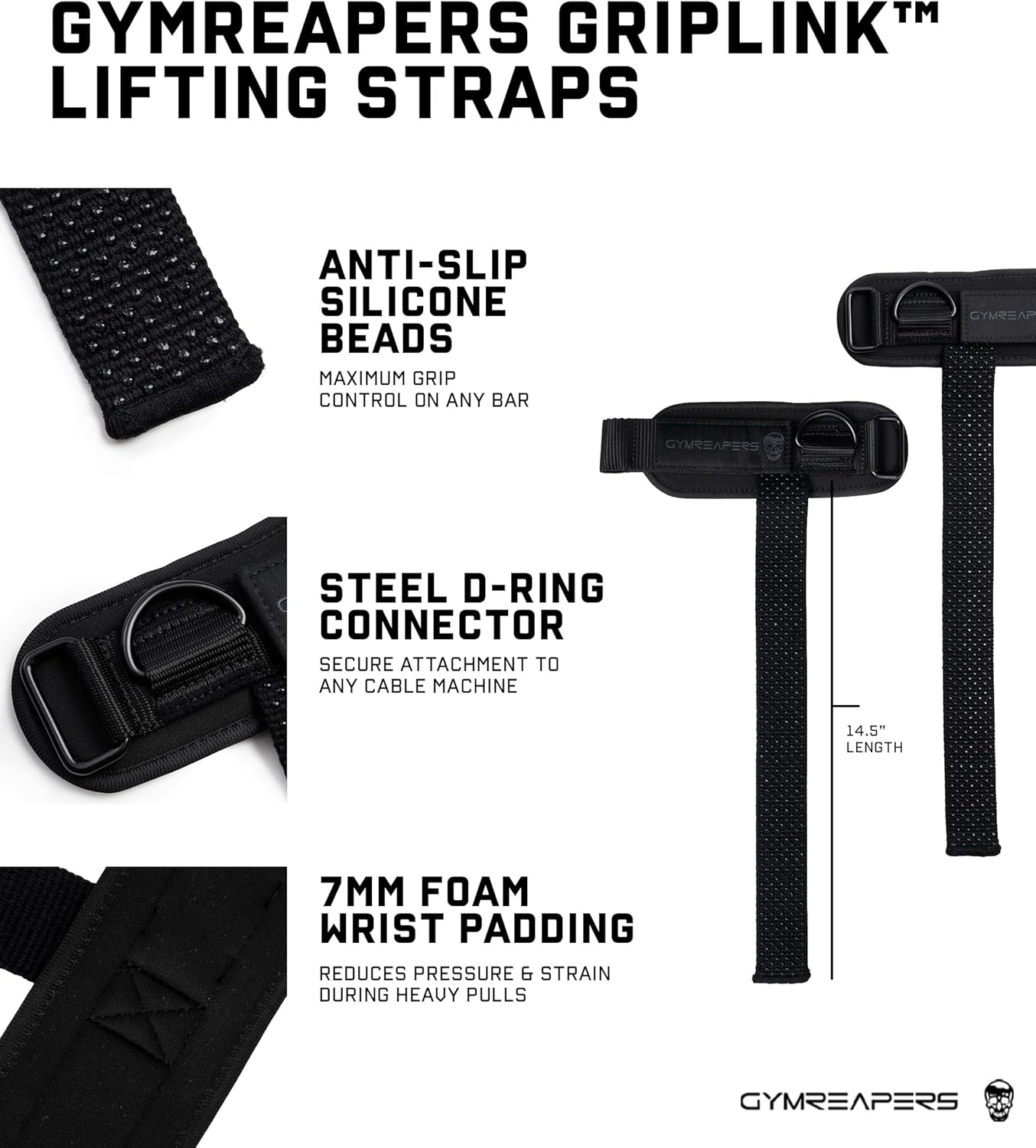 Gymreapers GripLink D-Ring Lifting Wrist Straps