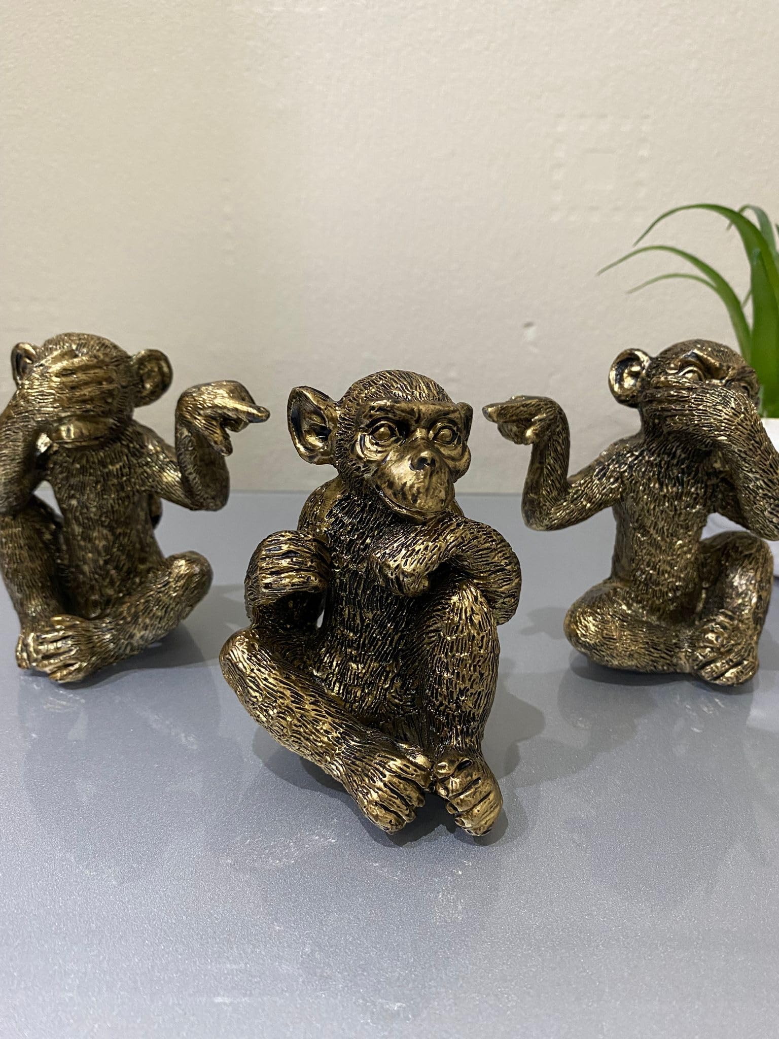 Stunning Brass Three Wise Monkeys Ornaments Statue Set (3-Piece) See No Evil Hear No Evil Speak No Evil Figurine - Antique Bronze Gold Resin Sculpture For Home Décor