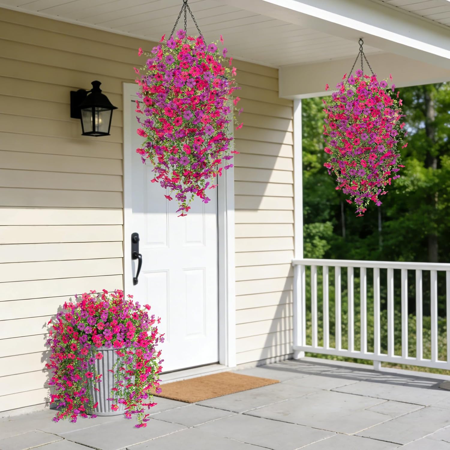 Fake Artificial Hanging Flowers for Outdoors Decoration, 2 PCS Faux UV Resistant Artificial Outdoor Flowers, Fake Plants Look Real Daisy No Fade Spring Decor for Porch Home Patio Balcony and Yard - Image 5