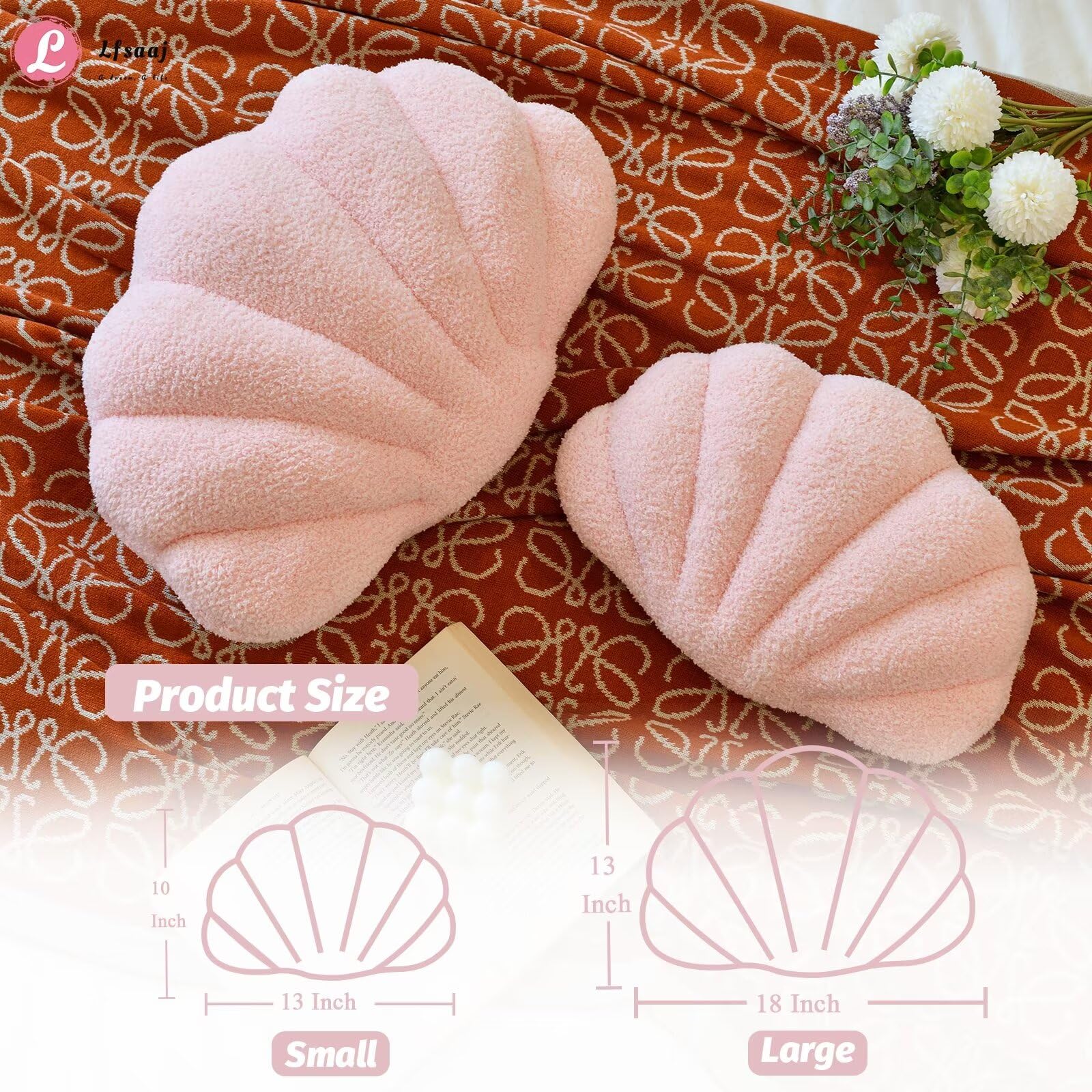 Lfsaaj Almohadas de conchas marinas rosadas, almohadas con forma de concha, almohada decorativa suave para el hogar, cojín de felpa para cama, sofá, sala de estar, decoración de habitación (rosa, 18