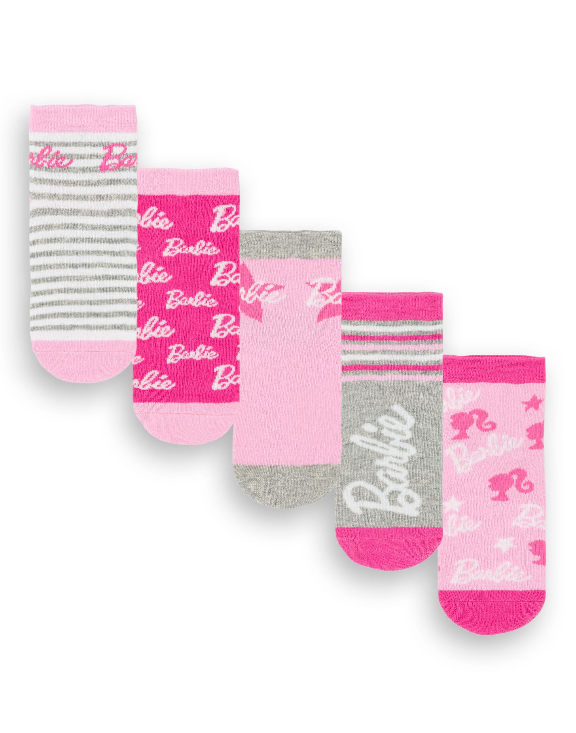 Barbie (12.5-3.5 Uk Child) Calf Socks Set Of 5 (Girls Multicoloured) Red