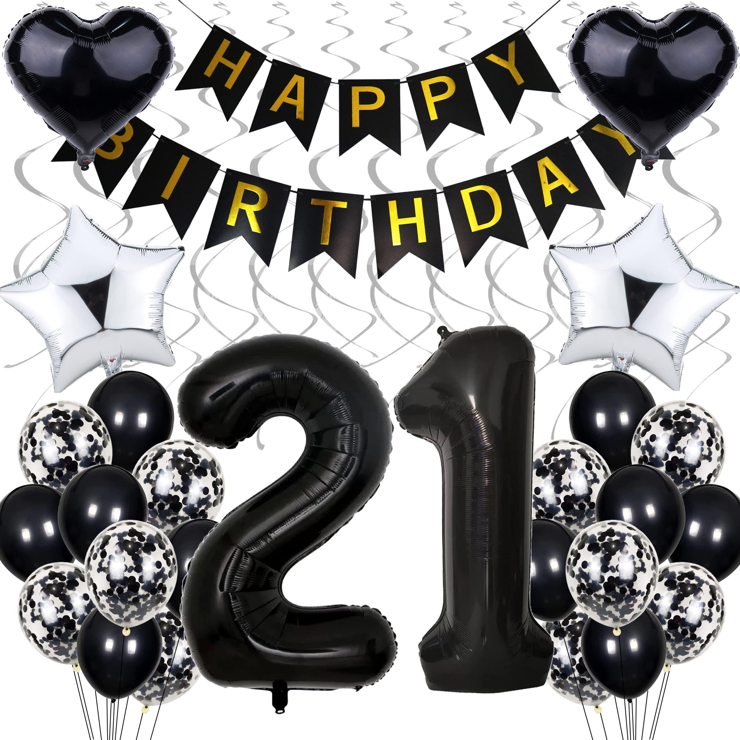 Luftballon 21. Geburtstag Dekoration, Schwarz-Weiß Party Deko, 21. Geburtstagdeko für Frauen und Männer