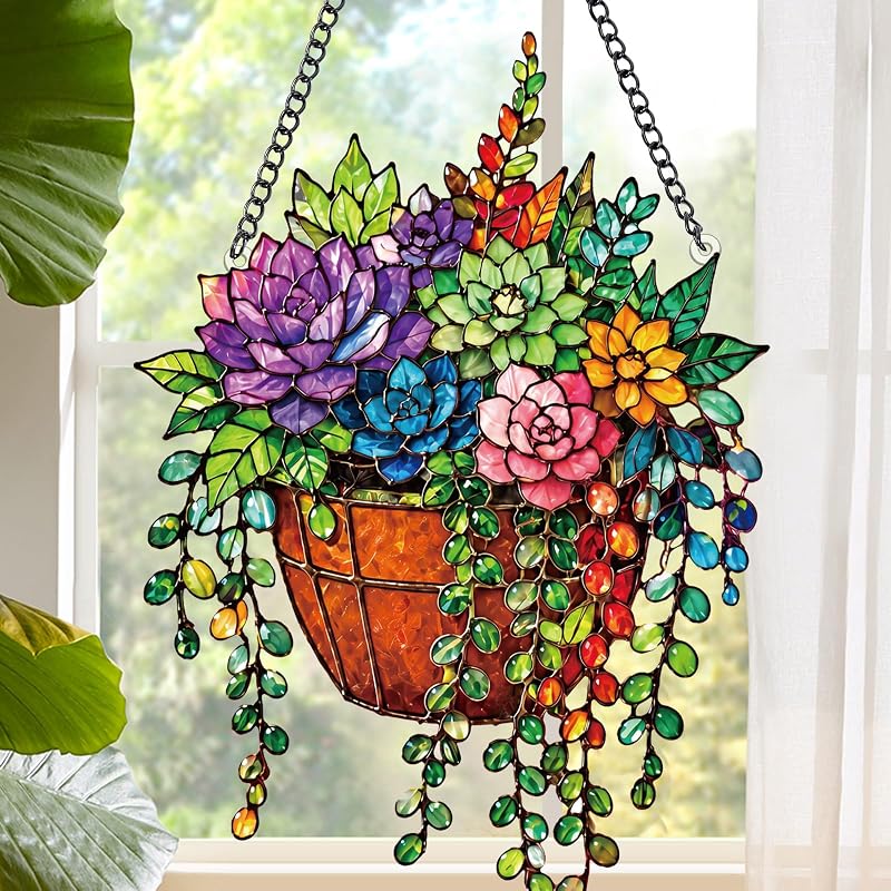 Capturador de Sol Decorativo de Vidro com Suculentas e Corrente Rngmsi 19,81 x 19,81 cm