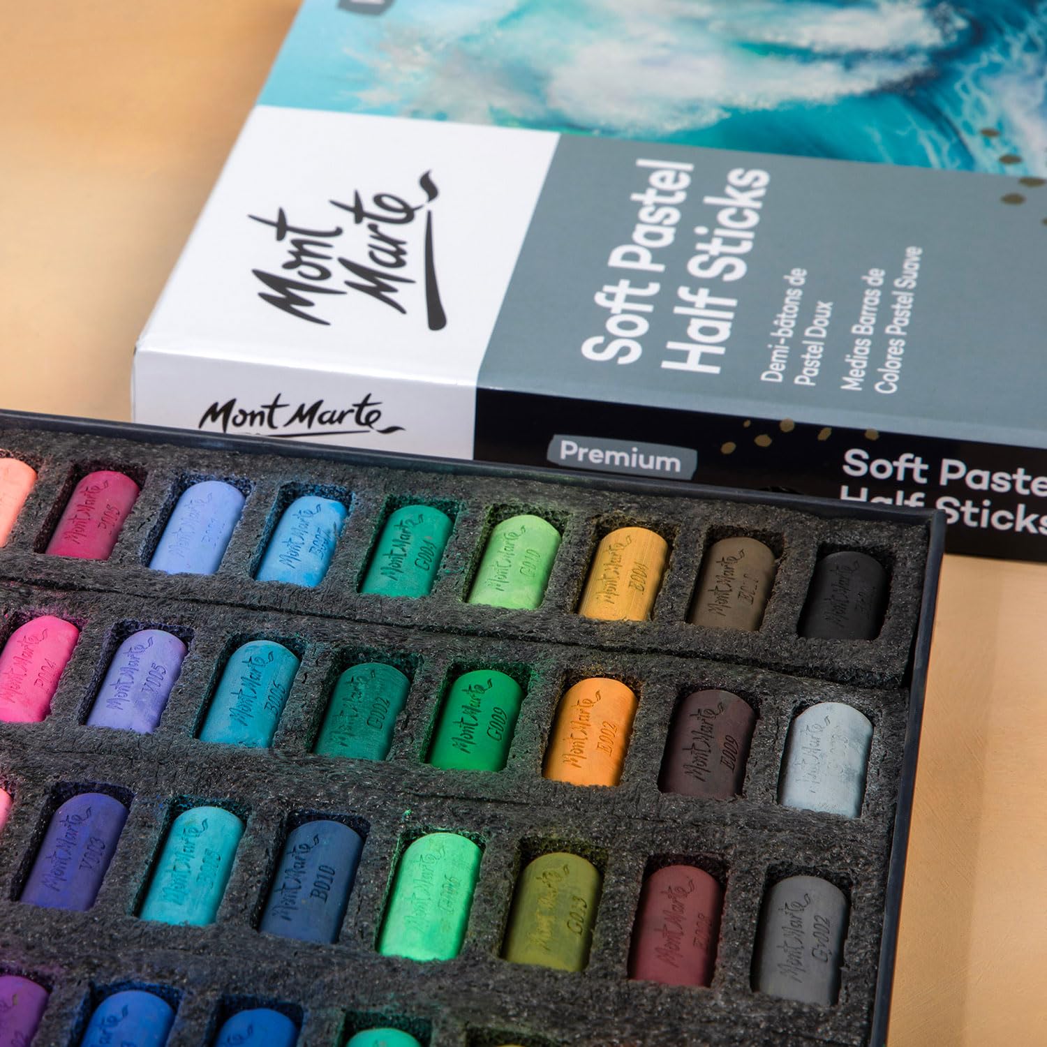 Mont Marte Weiche Pastellkreide, 48 Stück, Set mit 48 verschiedenfarbigen Pastellstäbchen, lebendig und mischbar, ideal für Kunst, Handwerk, Zeichnen, Skizzieren
