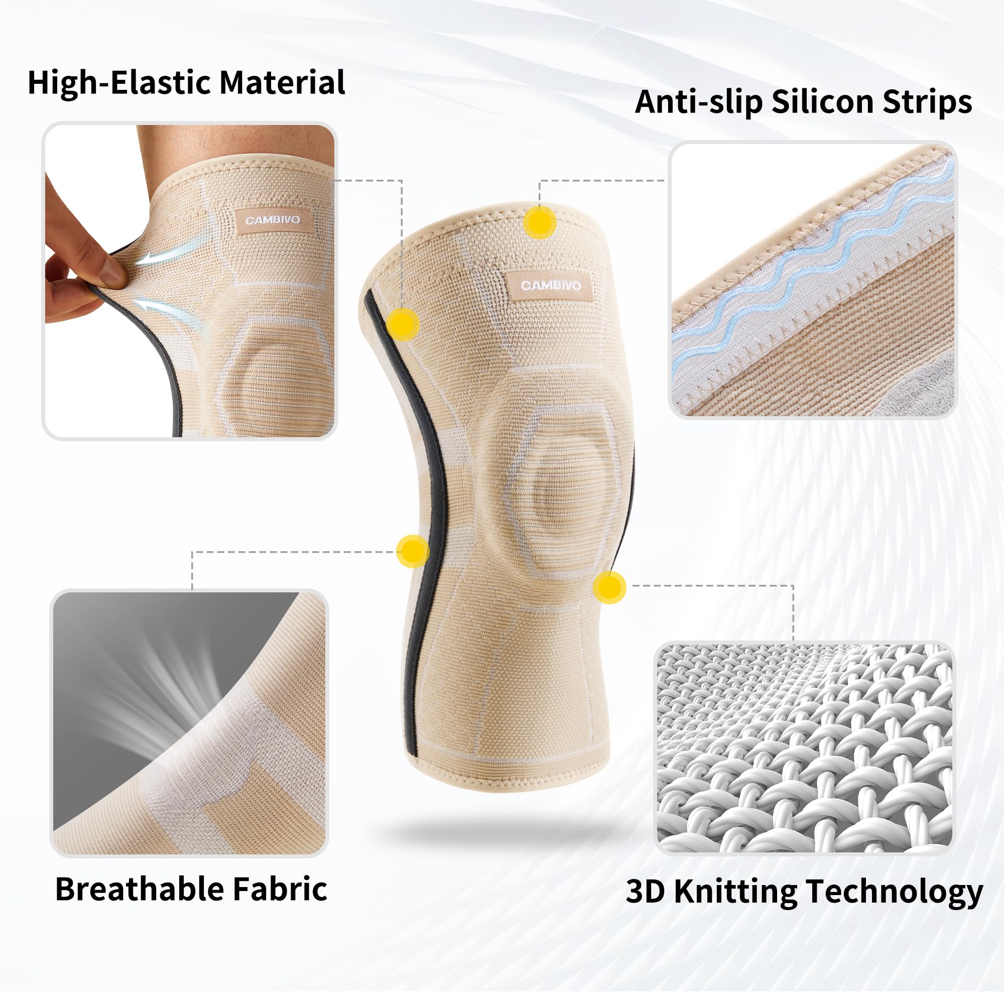 Tutore Per Ginocchio CAMBIVO - Ginocchiera Ortopedica Con Stabilizzatori E Gel Per Menisco, Artrite E Sport