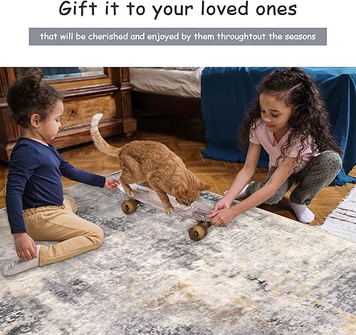Miniatura 6 de Lahome Alfombras lavables de 5 x 7 pies para sala de estar, alfombra moderna gris neutra y abstracta para dormitorio, antideslizante, alfombra de